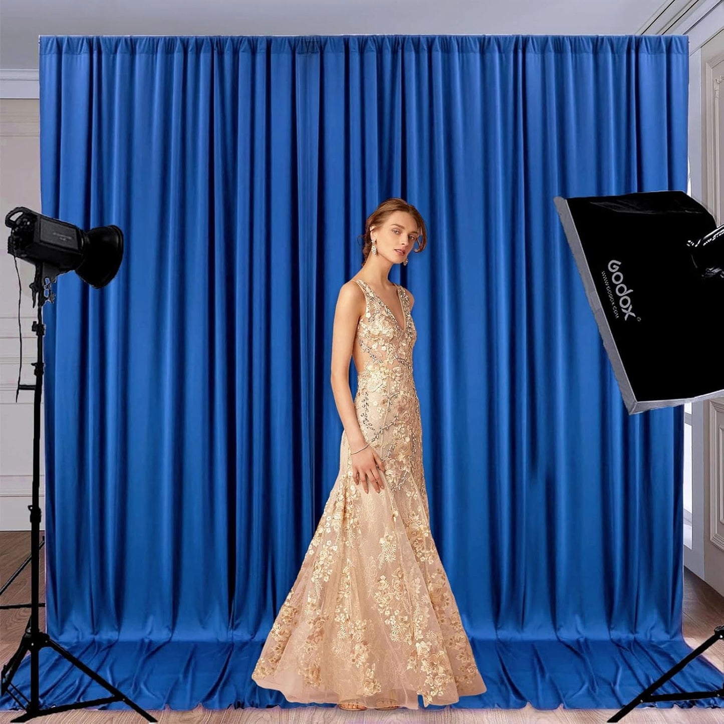 10 x 7 Feet Blue A Backdrop Curtain for Partie, Background Curtains for Photoshoot, Birthday, Wedding, Halloween, Thanksgiving, Christmas Day, New Year Party Decorations 5Ft x 7Ft, 2 Panels