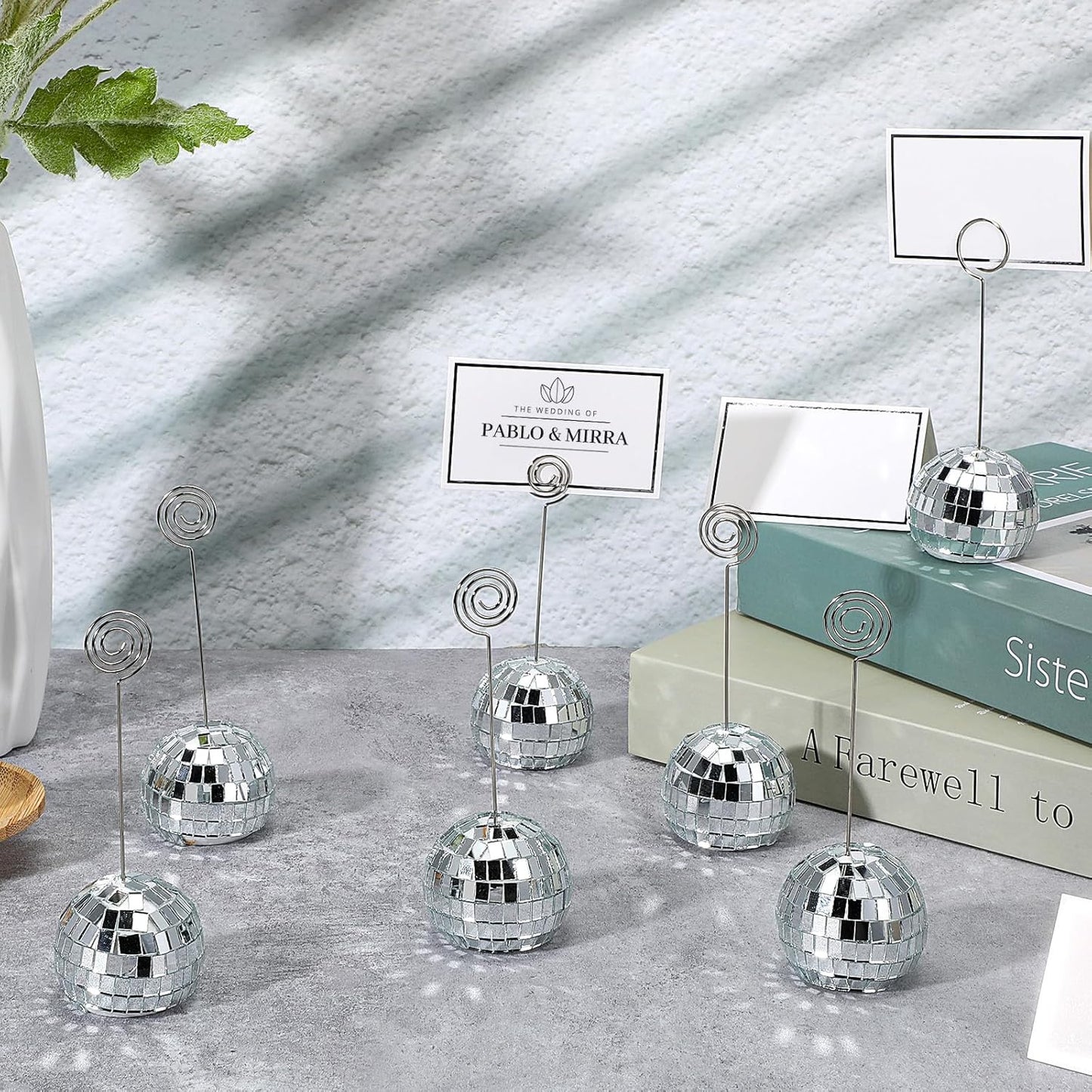 60 Pcs Disco Ball Table Number Holder, Place Card Holders, Tables Cards Photo Picture Display Numbers Stand Clips, for Wedding Birthday Disco Halloween Party Decorations
