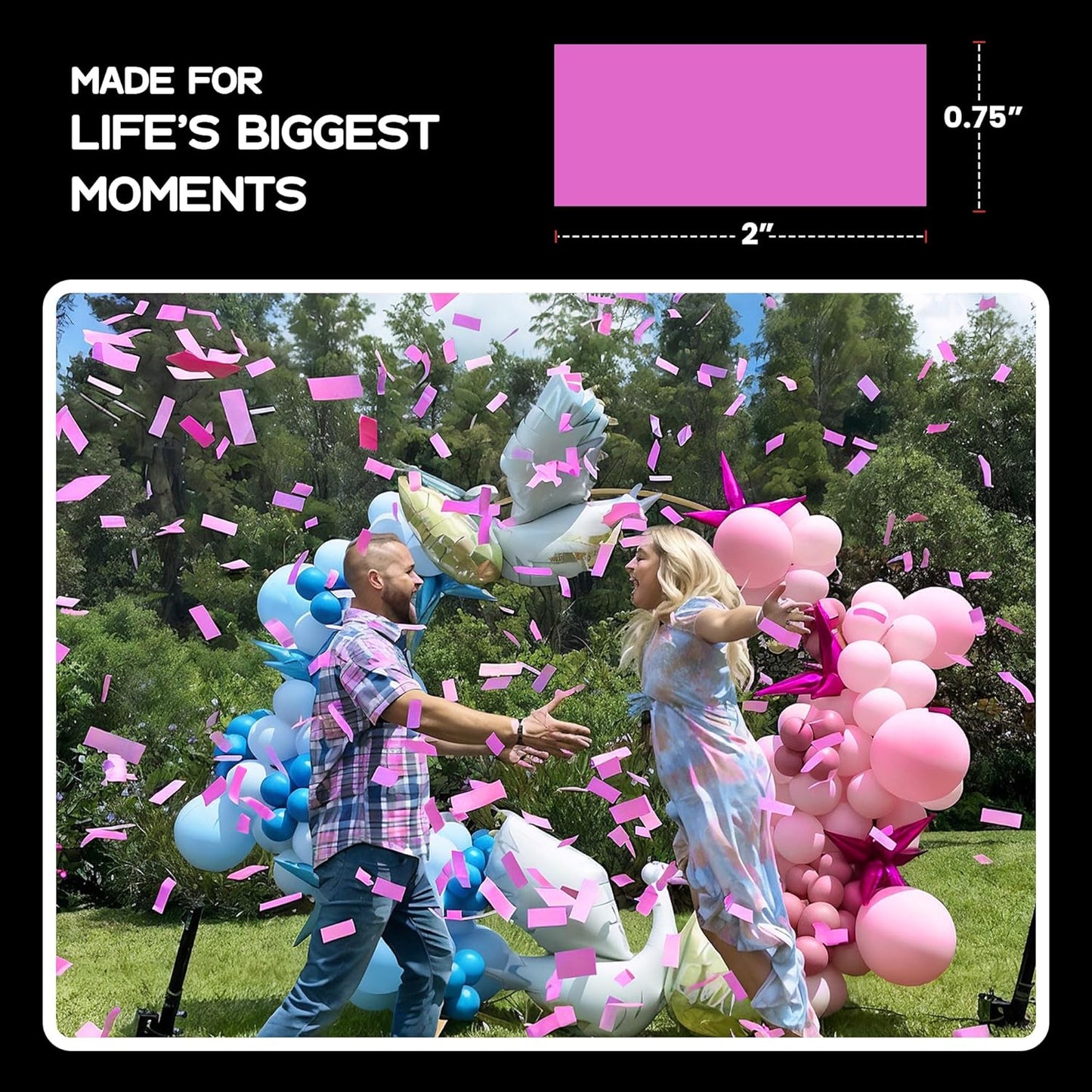 Pink Biodegradable Confetti - Rectangular Fluttering Tissue Paper Confetti for Cannon and Launcher use – Best for Gender Reveal, Parties, Concerts and Weddings - 20 lb, 320 oz