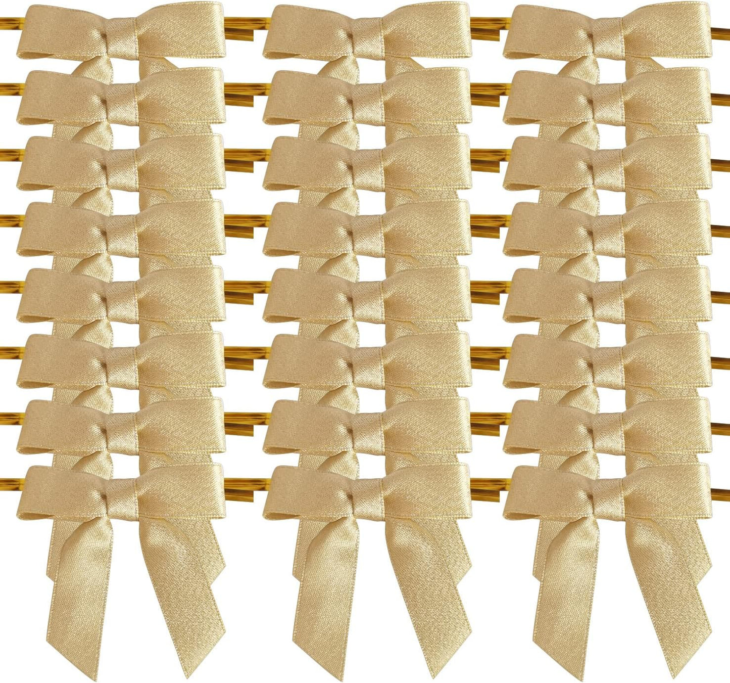 50pcs 2-1/2" Gold Satin Ribbon Bows with Twist Ties for Gift Wrapping Packing Christmas Decoration (Gold)