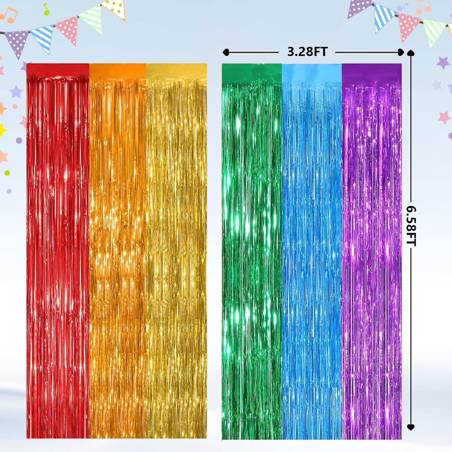 2Pack Rainbow Foil Fringe Curtains Backdrop Decorations, Rainbow Metallic Tinsel Foil Streamers Curtain Photo Booth Background for Birthday Wedding Engagement Bridal Shower Unicorn Party Decorations