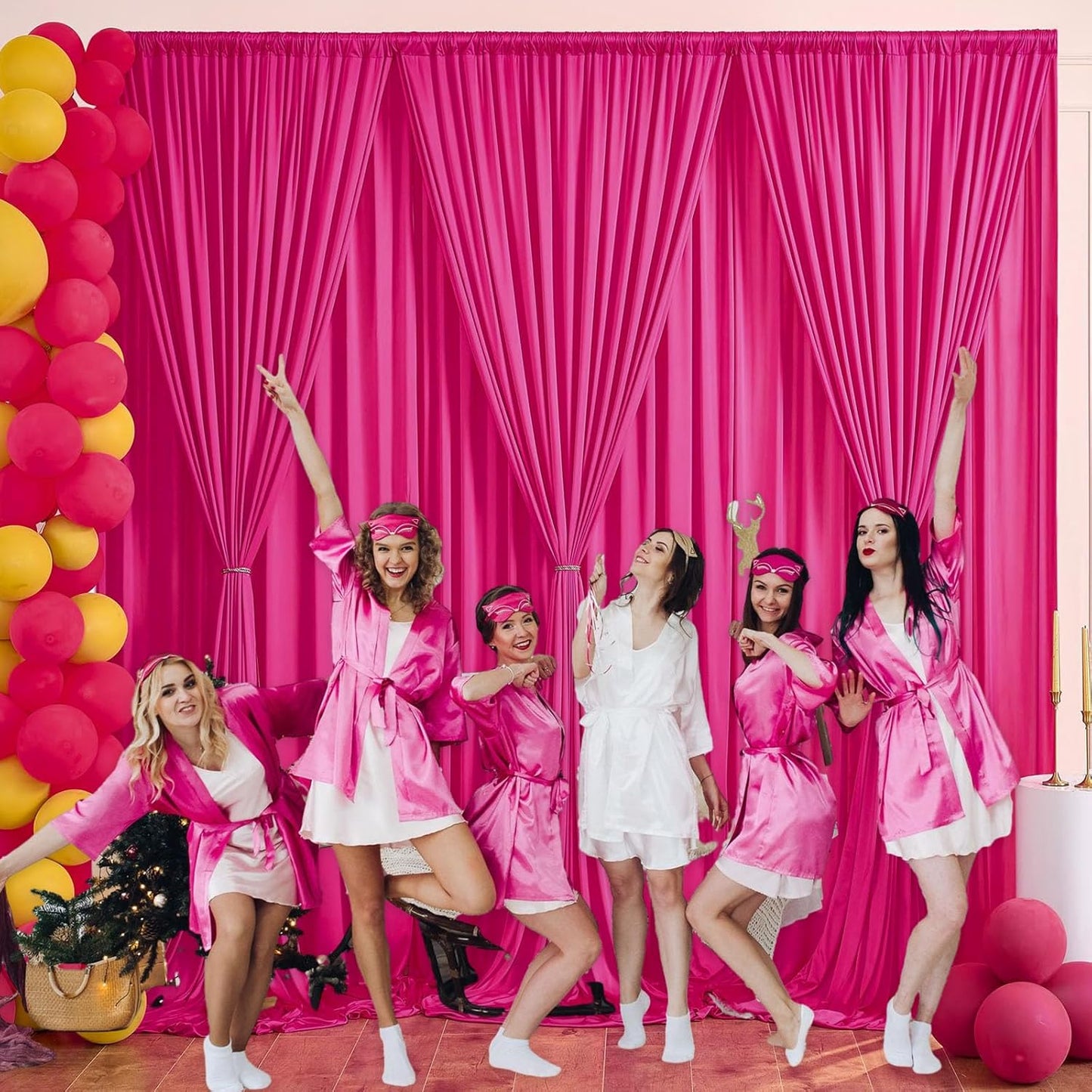 10 x 10 Feet Fuchsia Backdrop Curtain for Partie, Background Curtains for Photoshoot, Birthday, Wedding, Halloween, Thanksgiving, Christmas Day, New Year Party Decorations 5Ft x 10Ft, 2 Panels