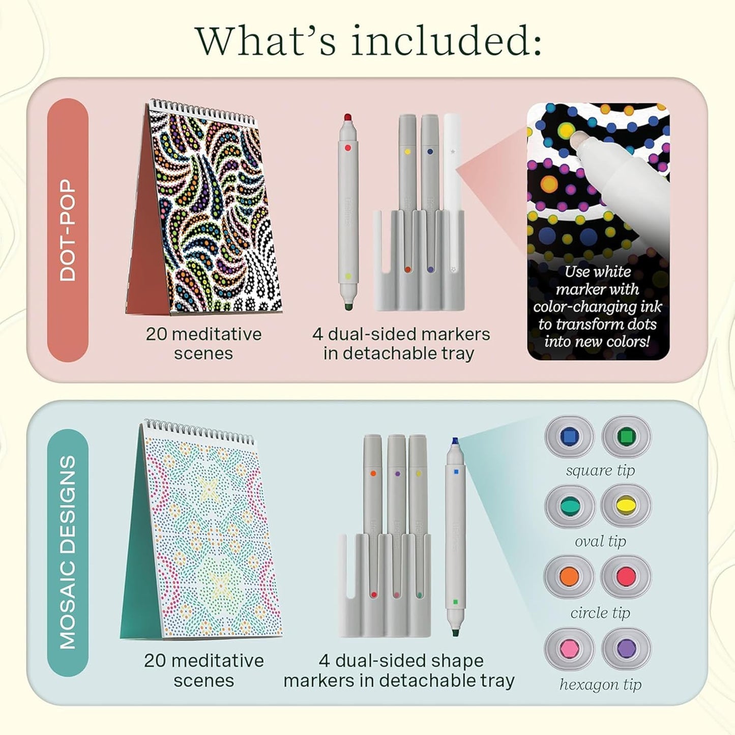 Lifelines FlowArt Activity Pad, 4-Pack - Guided Art Meditations with Markers - Color by Letter, Dot-Pop and More, Coloring Books for Teens, Adults & Seniors