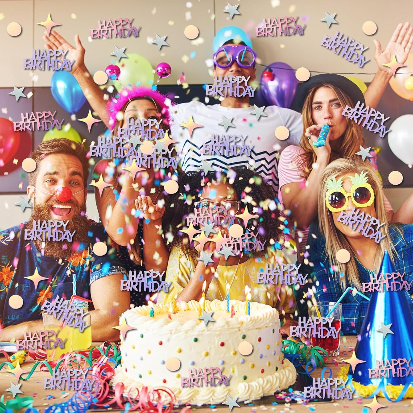 Iridescent Happy Birthday Confetti, 3000 Pcs Birthday Cake Table Metallic Foil Confetti Party Table Decor for Party, Baby Shower, DIY Arts and Crafting