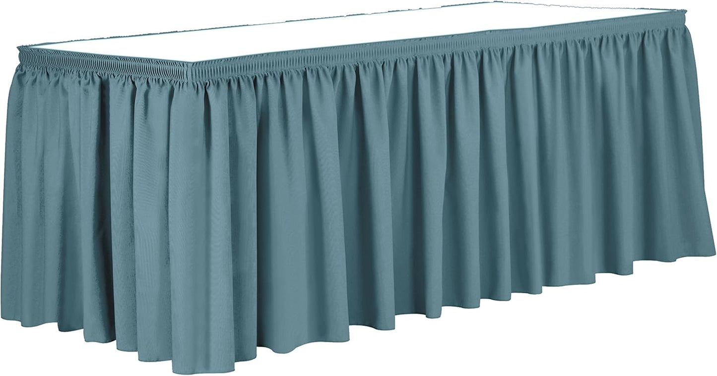 Ultimate Textile Pleat Polyester Fabric Table Skirt - Machine Washable Flame Resistant with Clips for Events, Weddings & Trade Shows, Cut & Sewn in Paterson, NJ - Slate, 17' Shirred Pleat