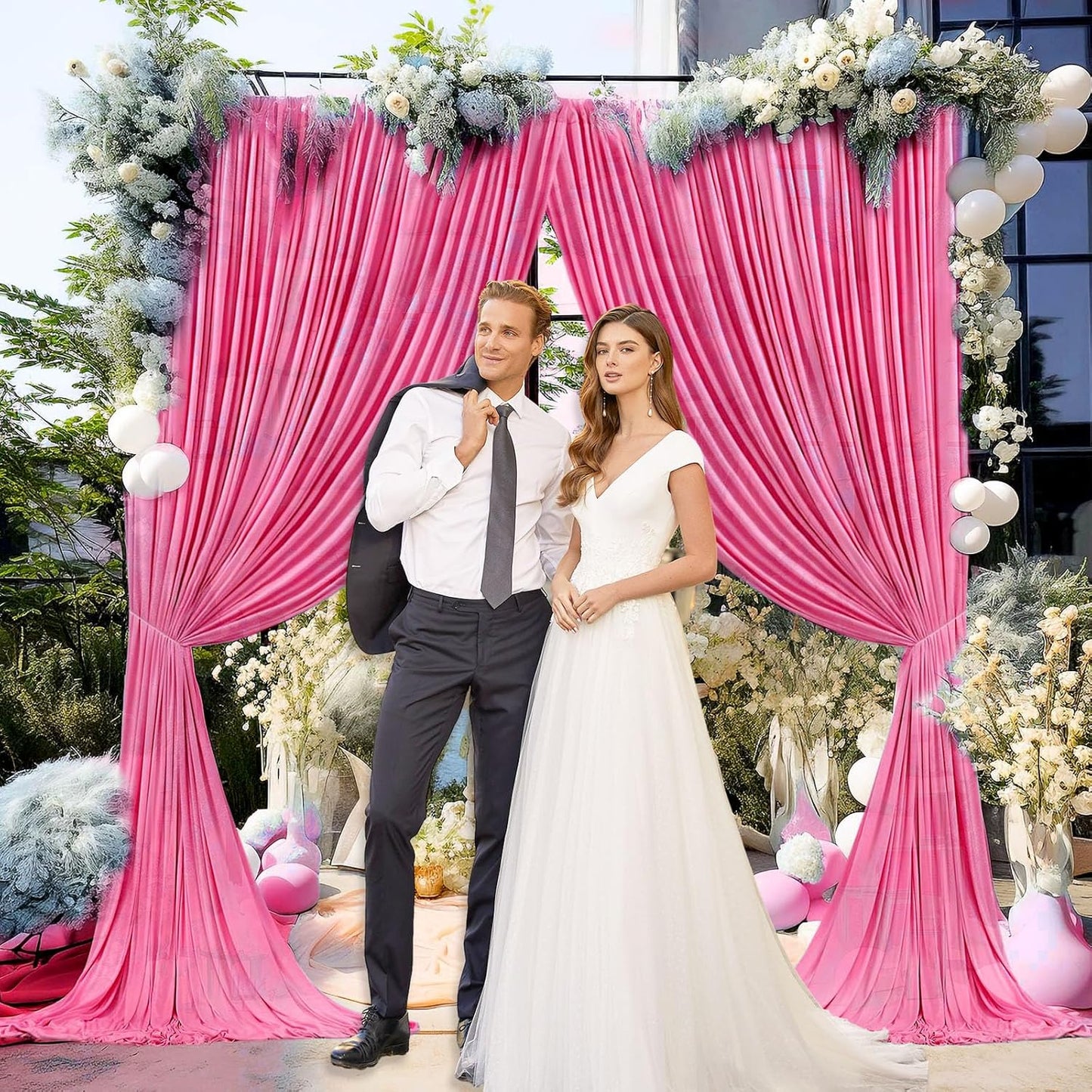 10 x 7 Feet Pink B Backdrop Curtain for Partie, Background Curtains for Photoshoot, Birthday, Wedding, Halloween, Thanksgiving, Christmas Day, New Year Party Decorations 5Ft x 7Ft, 2 Panels