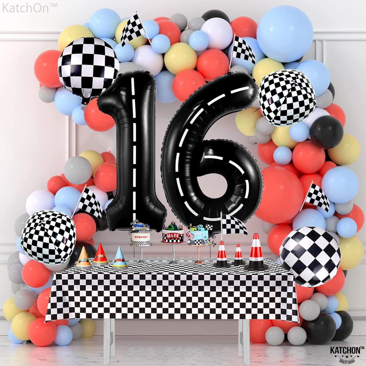 KatchOn, Giant Black 16th Birthday Balloons - 40 Inch | 16 Balloon Numbers, 16th Birthday Decorations for Boys | 16 Year Old Boy Birthday Decorations | Number 16 Balloon, Anniversary Decoration