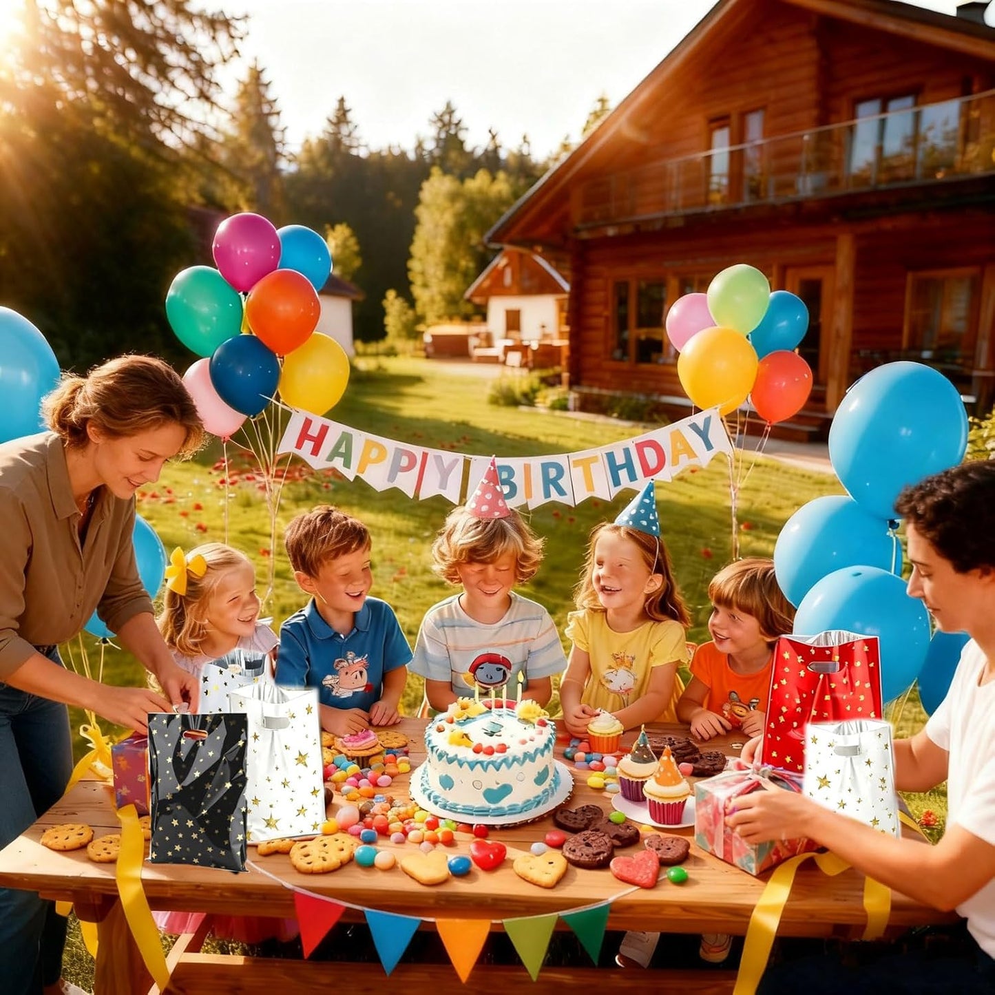 CC Wonderland 6 * 9inch Party Favor Bags 30PCS, White Gold Star Pattern with Handle,Goodie Treat Loot Bags for Kids Children Birthday, Baby Shower, Easter Holiday Party Gift Wrap Decoration