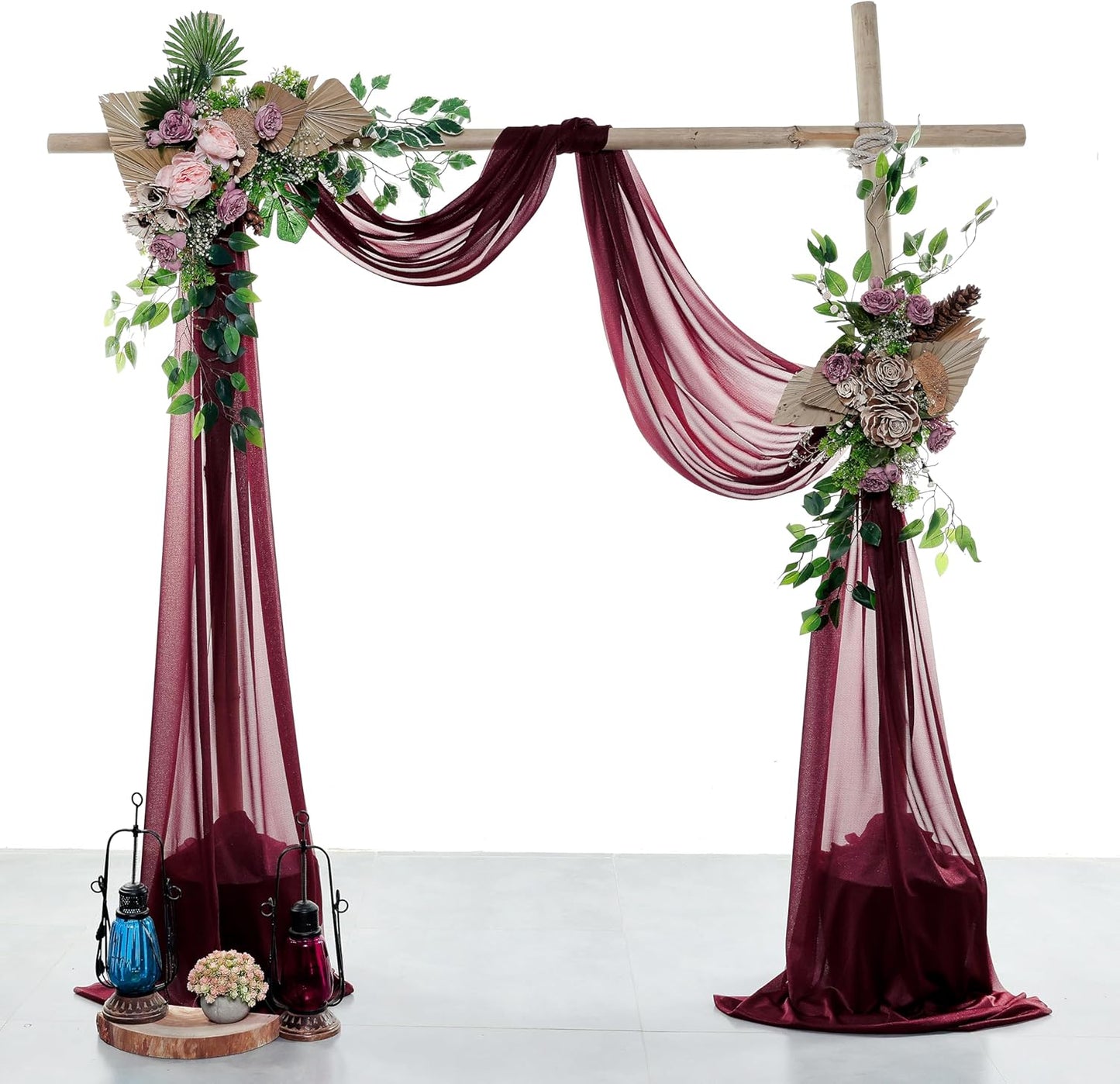 VDS Pack of 2 Panel (30 Inch X 40 Feet) Wedding Arch Draping Fabric Sheer Chiffon Fabric Drapery for Wedding Ceremony Reception Swag Backdrop Canopy Chuppah ARBO Altars Decoration (Burgundy)