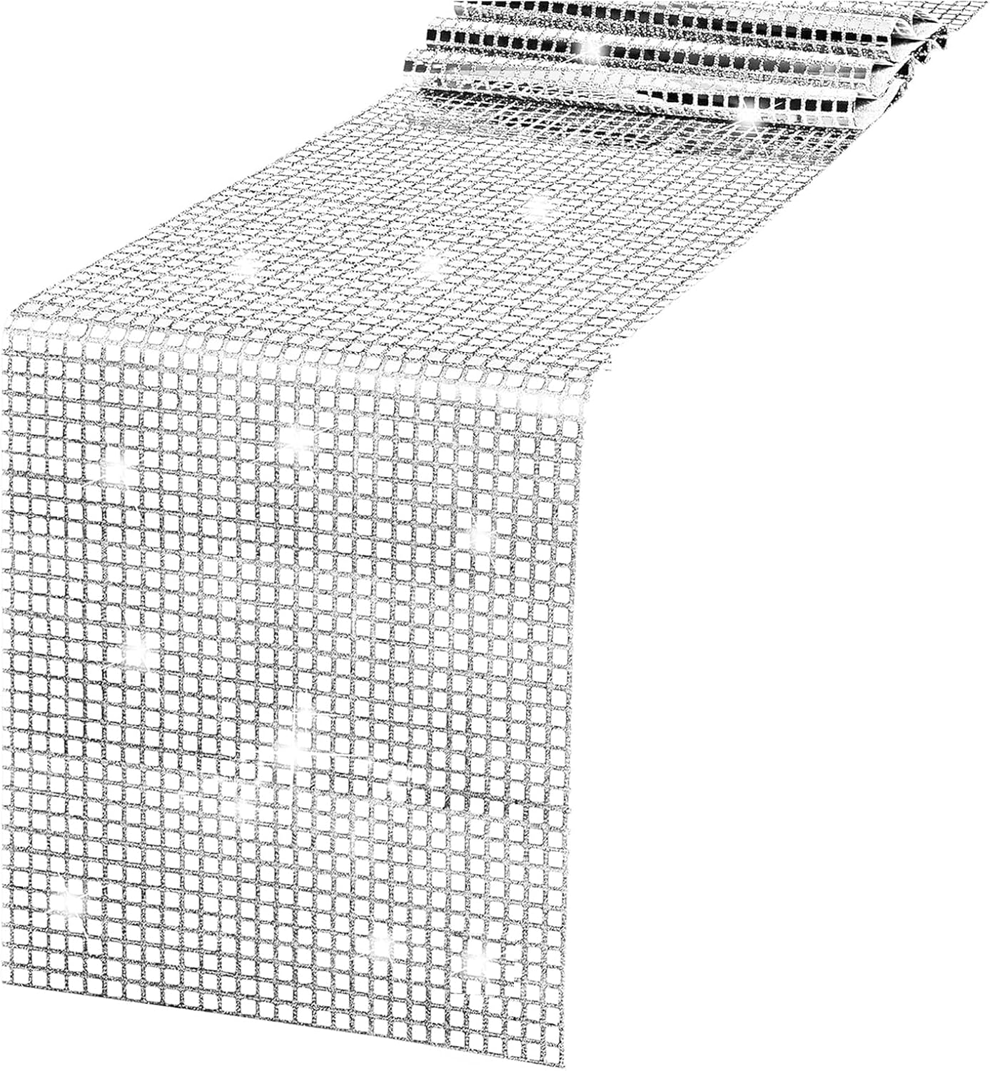 SquarePie Disco Table Runner 1 Pack - Silver Mirror Sequin Glitter Foil Runner for Disco Party Decor Retro 70s 80s Theme, Bachelorette Birthday Dance Decoration 12x108 Inch