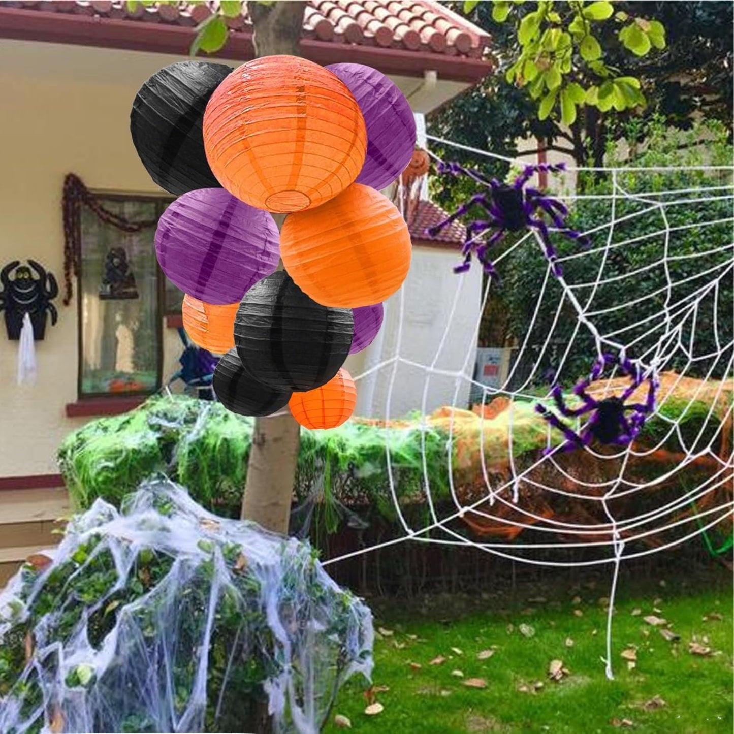 Orange Purple Black Paper Lanterns Decorative 12pcs Halloween Hanging Decorations for Graduation Thanksgiving Birthday Party Decorations