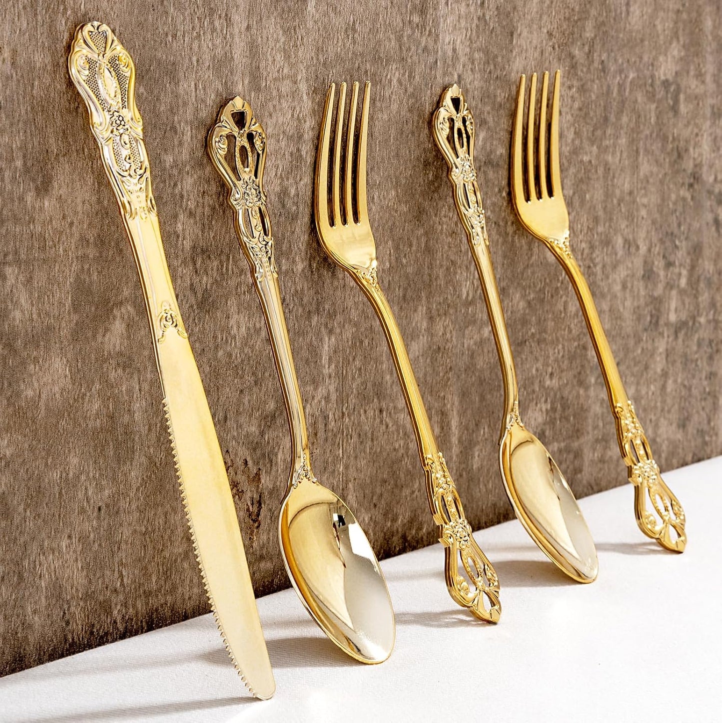 40PCS Gold Plastic Silverware - Heavy Duty Elegant Disposable Utensils - Gold Plastic Cutlery Set Includes 20 Forks, 10 Spoons, 10 Knives for Dinner, Parties, Weddings