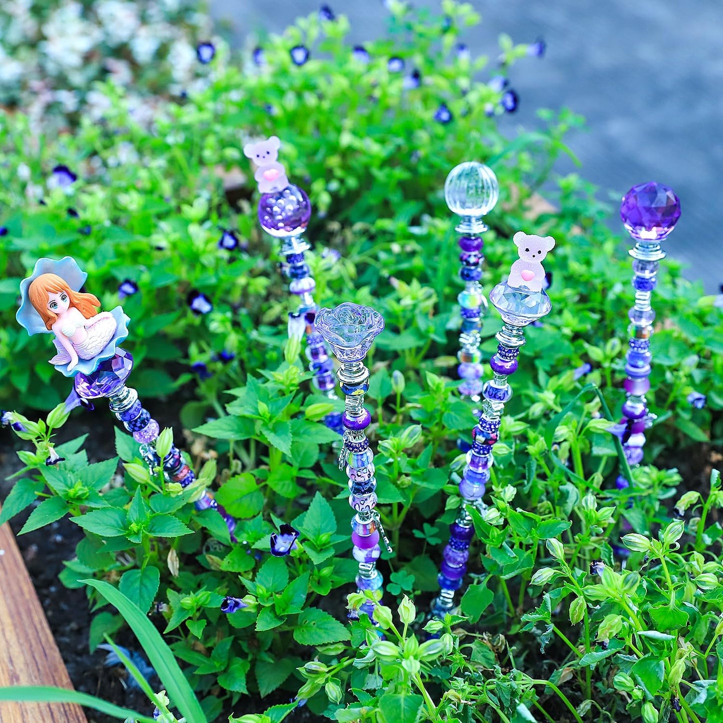 158 Pcs DIY Fairy Wand Garden Stakes Kit,Multiple Color Scheme European Beads Crystal Diamond Tops and 12 or 10 Inch Threaded Rods,Stainless Steel Stakes with Diamond Toppe(Purple)