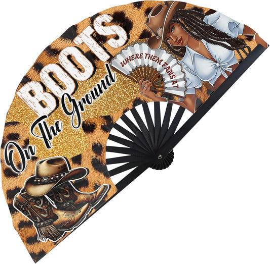 Boots On The Ground Hand Fan,Where Them Fans At Folding Fans,Clapping Clacking Fans For Line Dancing Unique Oriainal Pattern for Party Props Perfect Gifts for Line Dance Lover (Style 5)
