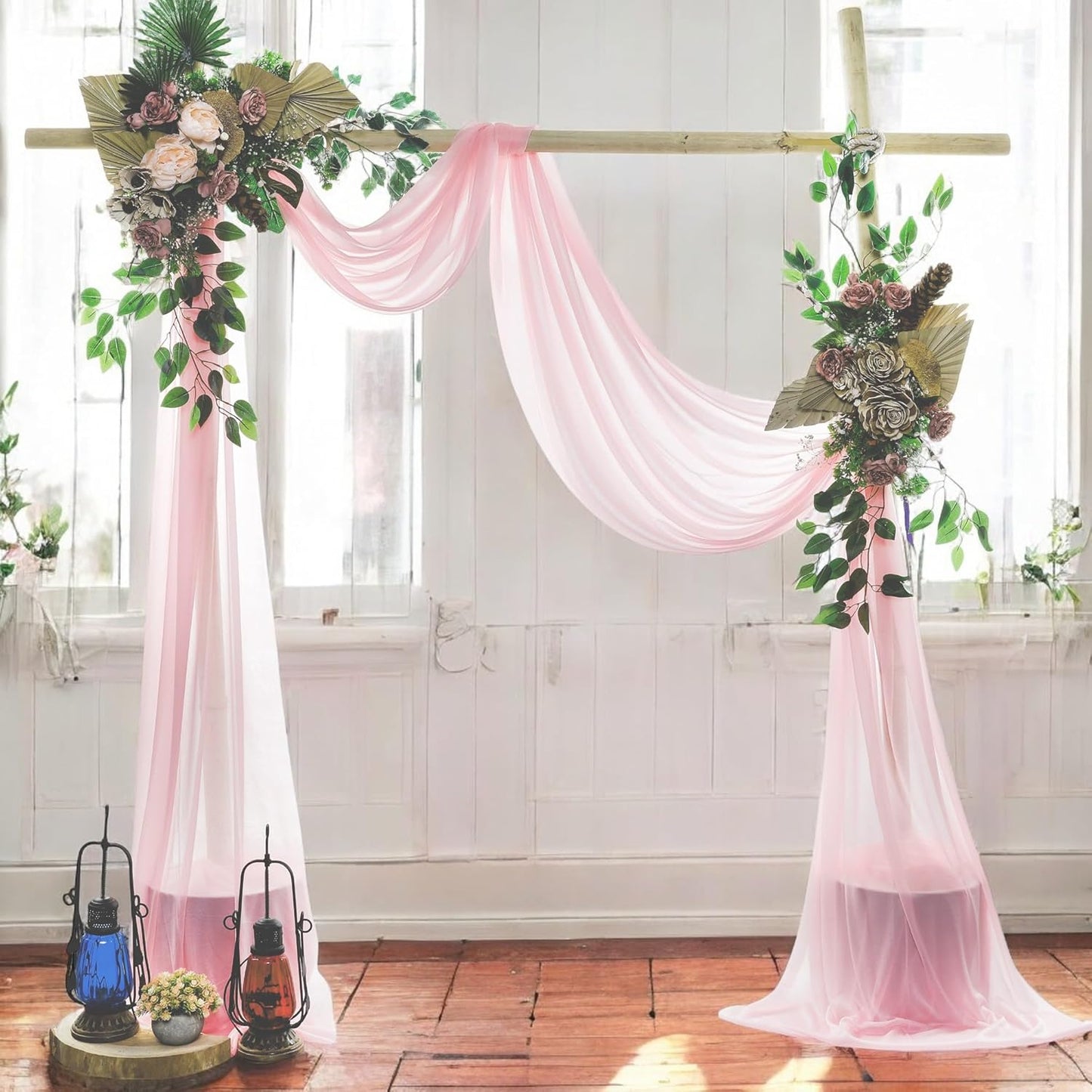 MDS Halloween Chiffon Draping Fabric - 2 Panel, 30" Wide x 40ft Long - Sheer Spooky Arbor & Canopy Drapery for Haunted House Backdrops, Party Ceilings, DIY Costumes & Themed Events - Blush Pink