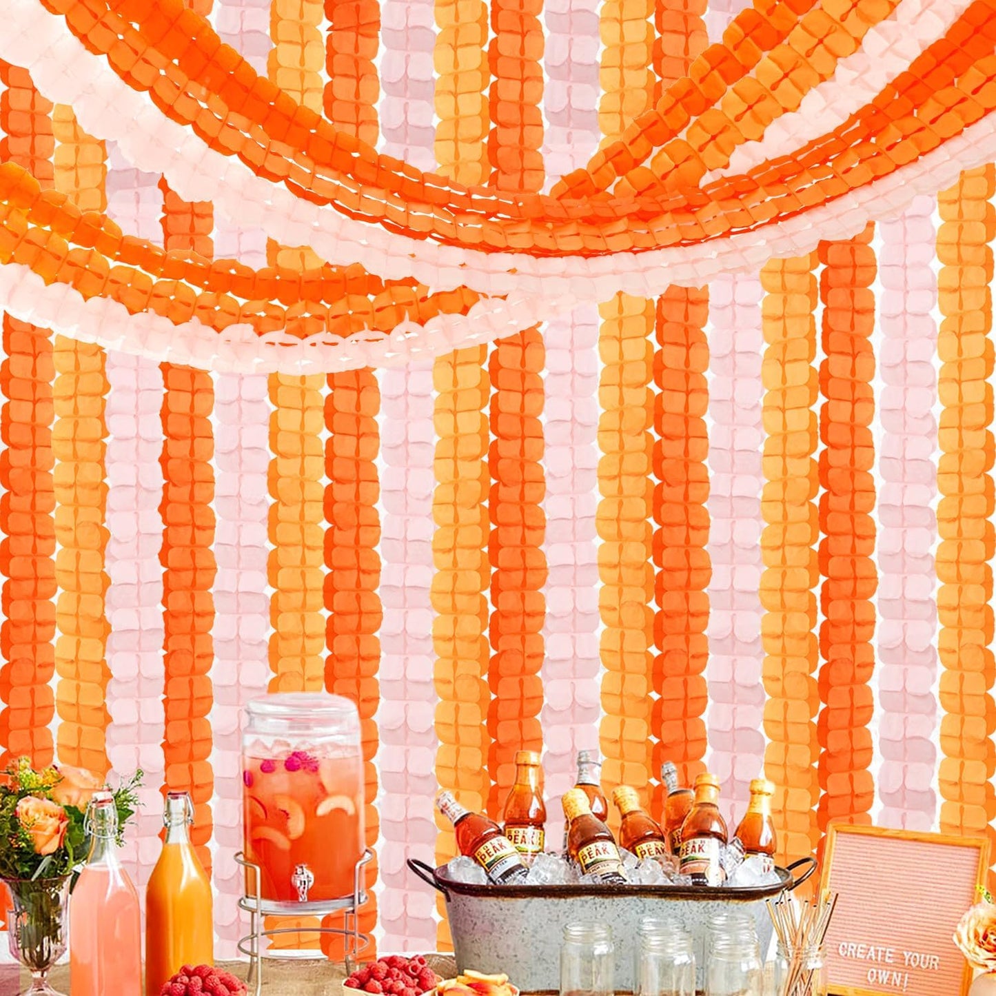 Fall-Boho Pink-Orange Groovy Thanksgiving Party-Decorations - 12pcs Streamers-Garland Autumn Harvest Friendsgiving 4-Leaf Clover Paper Banners,Birthday Wedding Engagement Bachelorette Decor Ouruola