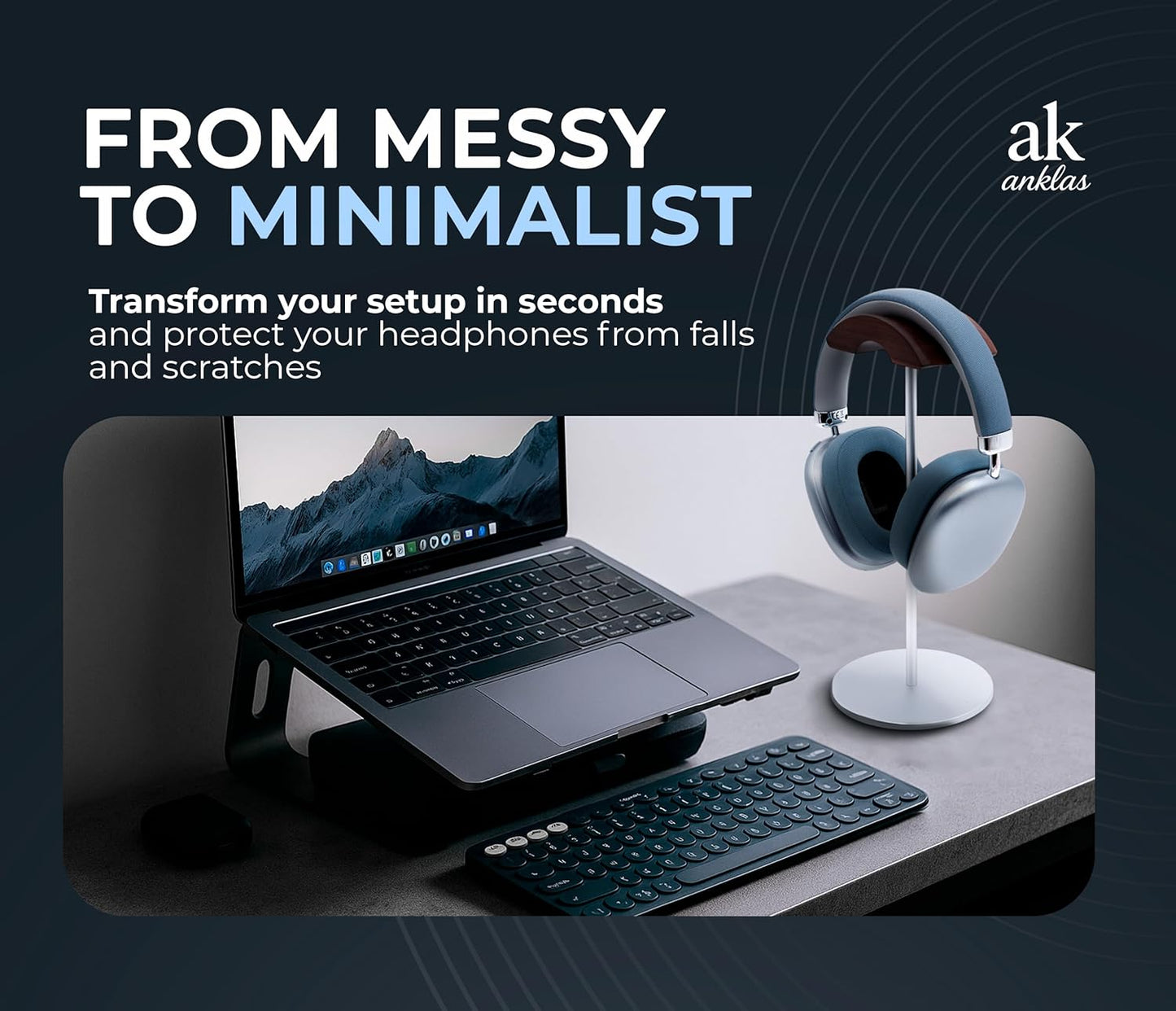 Headphone Stand for Desk – Premium & Minimalist Headset Holder with Round or Oval Base for Gaming, Office & Home (Silver Wood, Standard)