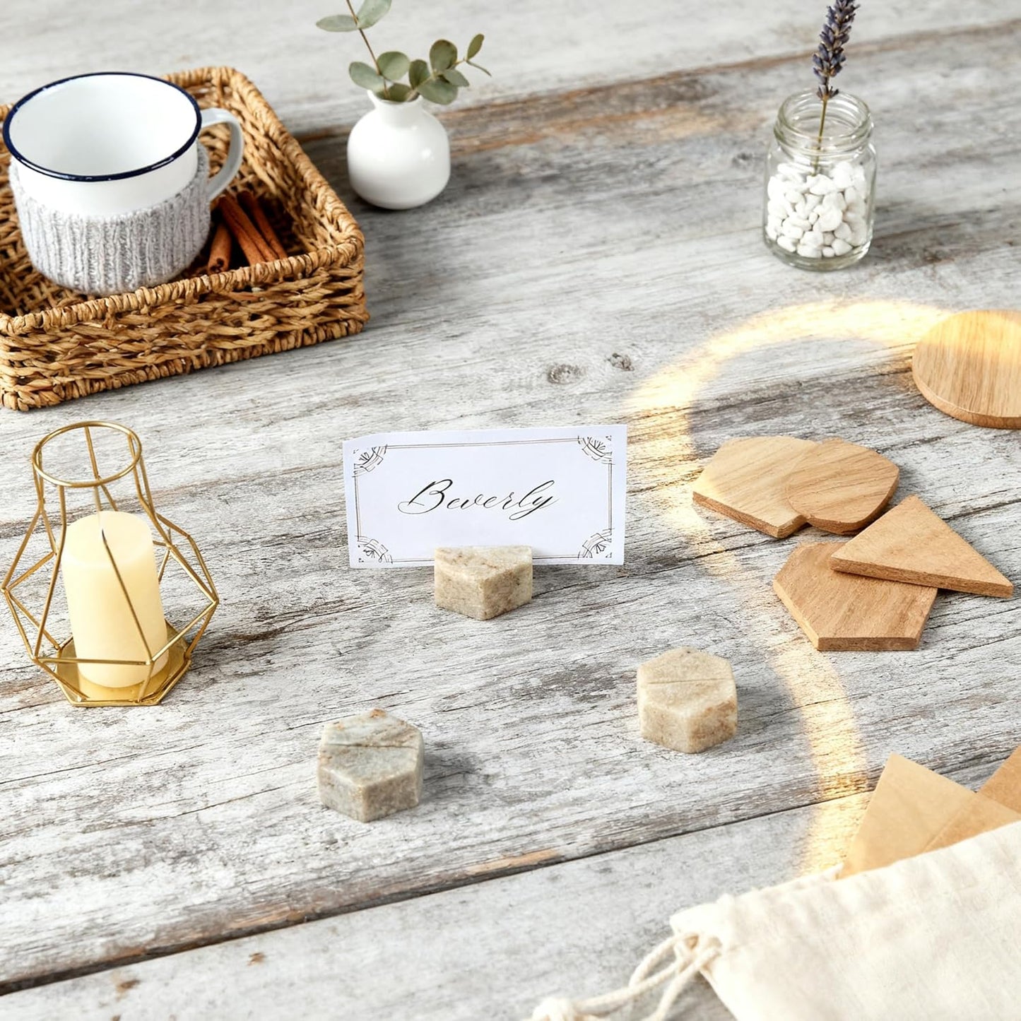 Marble Hexagon Place Card Holders, Exquisite Marble Photo Display Stands, 4 Piece Handmade Creative Card Stands, Multi-Use Place Sign Holders for Event Decor,Dinner Party and Wedding