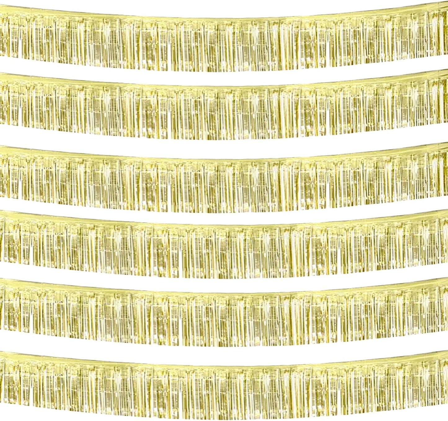 6 Pack 10 Feet Foil Fringe Garland Metallic Tinsel Streamers Banner Wall Hanging Curtain Backdrop Banner for Parade Floats, Thanksgiving, Christmas, Birthday, Halloween Party Decorations(Light Gold)