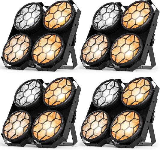 Stage Lights, 4X100W COB Spotlight LED Par Can Retro Lights, 2 in 1 Cool White & Warm White DMX512 Sound Activated Blinder Uplights for Events Parties Wedding Church Concert Studio Show Dance - 4Packs