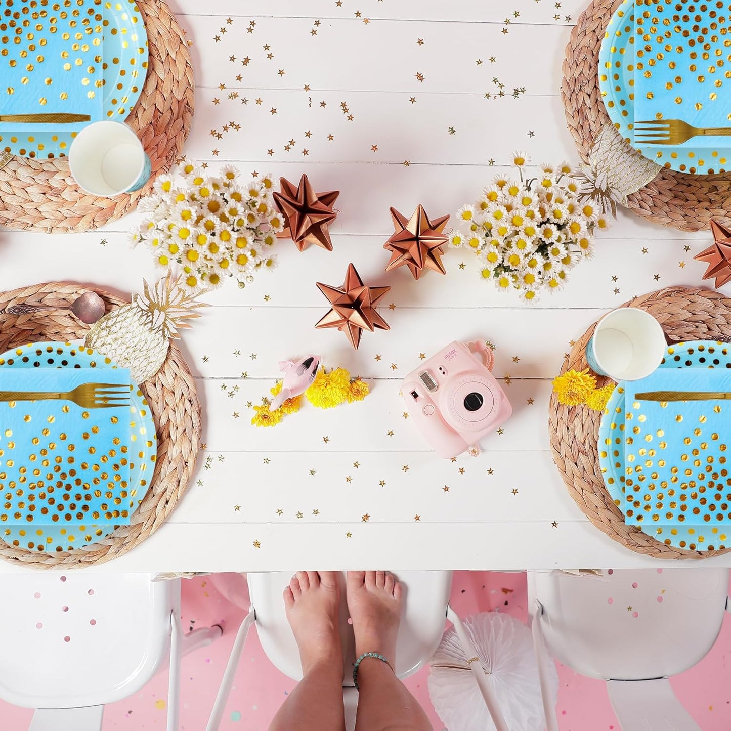 Sveikie160 Pcs blue And Gold Paper Plates, Birthday Cake Party Plates And Napkins, Wedding Disposable Utensils For Birthday Graduation Wedding And Holiday Celebrations Serves 40 (blue)