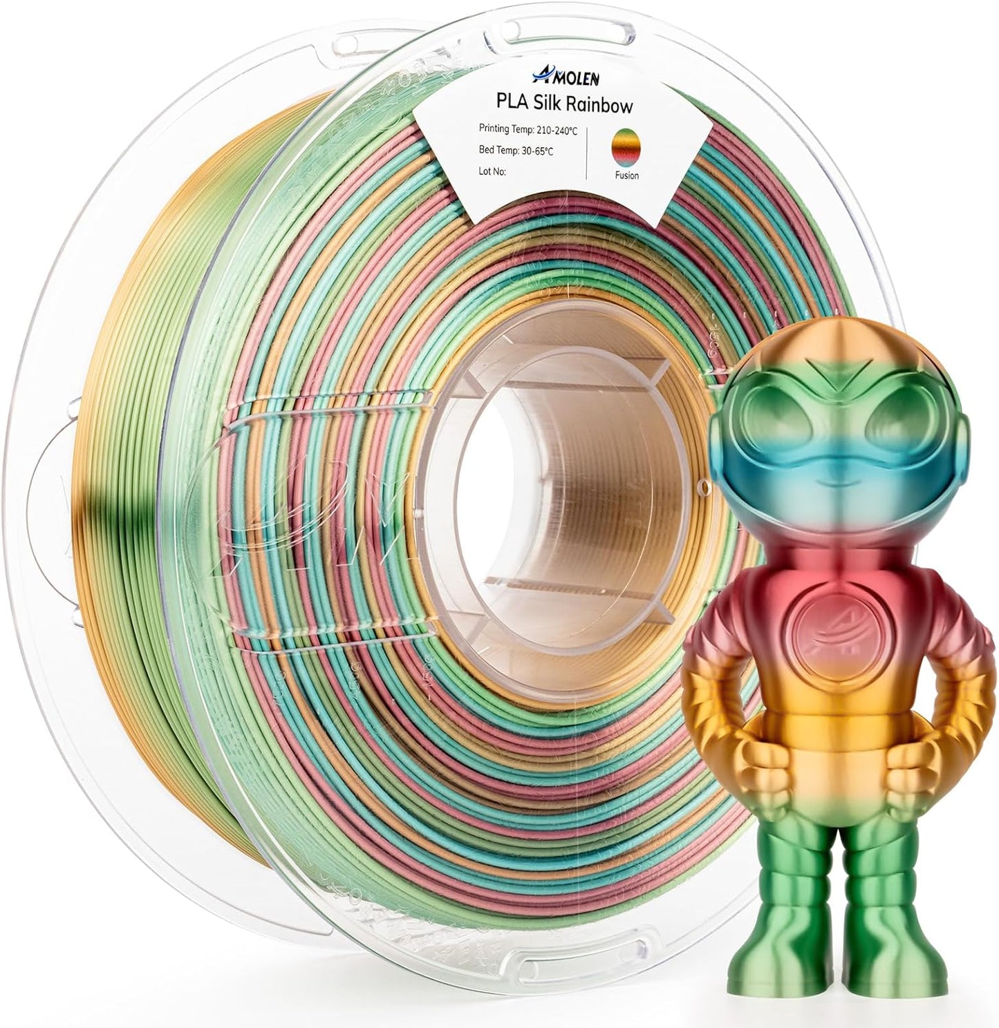 AMOLEN Silk PLA 3D Printer Filament, Shiny Multicolor Fusion Rainbow PLA Filament 1.75mm, Gradient Color Change PLA 3D Printing Filament for Most FDM 3D Printer, Green Blue Red Yellow, 1kg (2.2lbs)