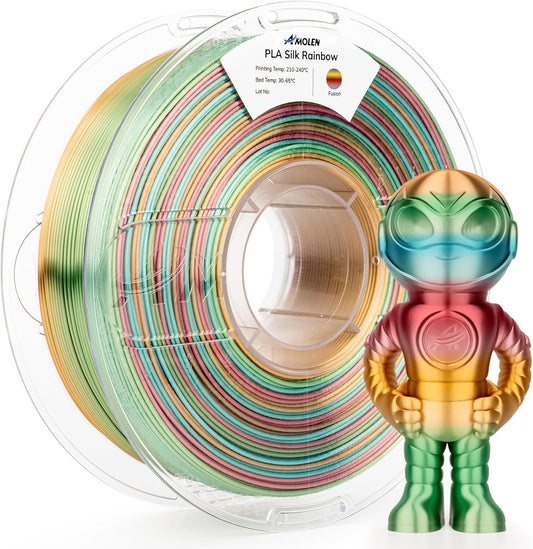 AMOLEN Silk PLA 3D Printer Filament, Shiny Multicolor Fusion Rainbow PLA Filament 1.75mm, Gradient Color Change PLA 3D Printing Filament for Most FDM 3D Printer, Green Blue Red Yellow, 1kg (2.2lbs)