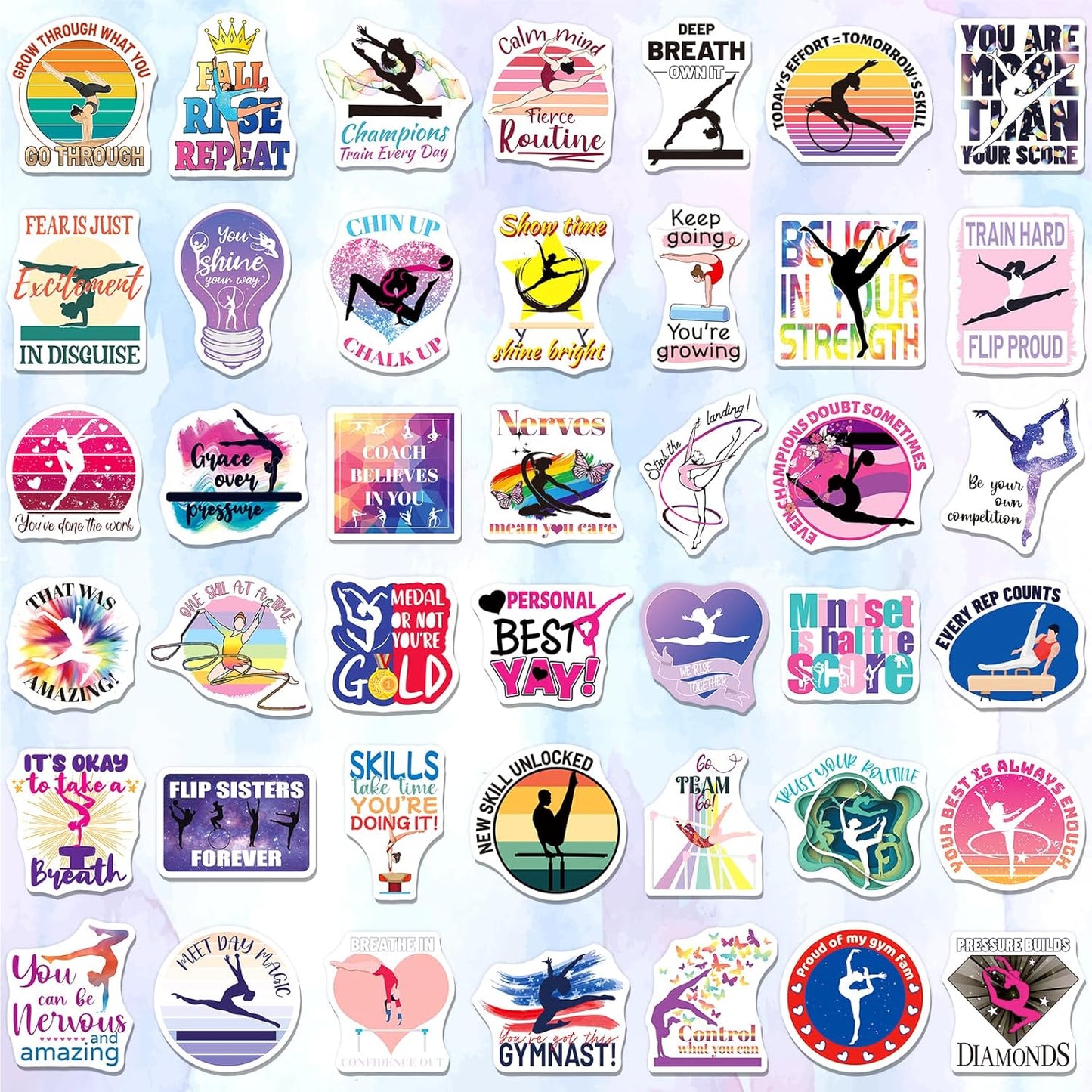 200PCS Gymnastics Stickers for Girls, Motivational Gymnastics Vinyl Stickers for Laptops Water Bottles Notebooks Goodie Bags Party Favors Team Rewards