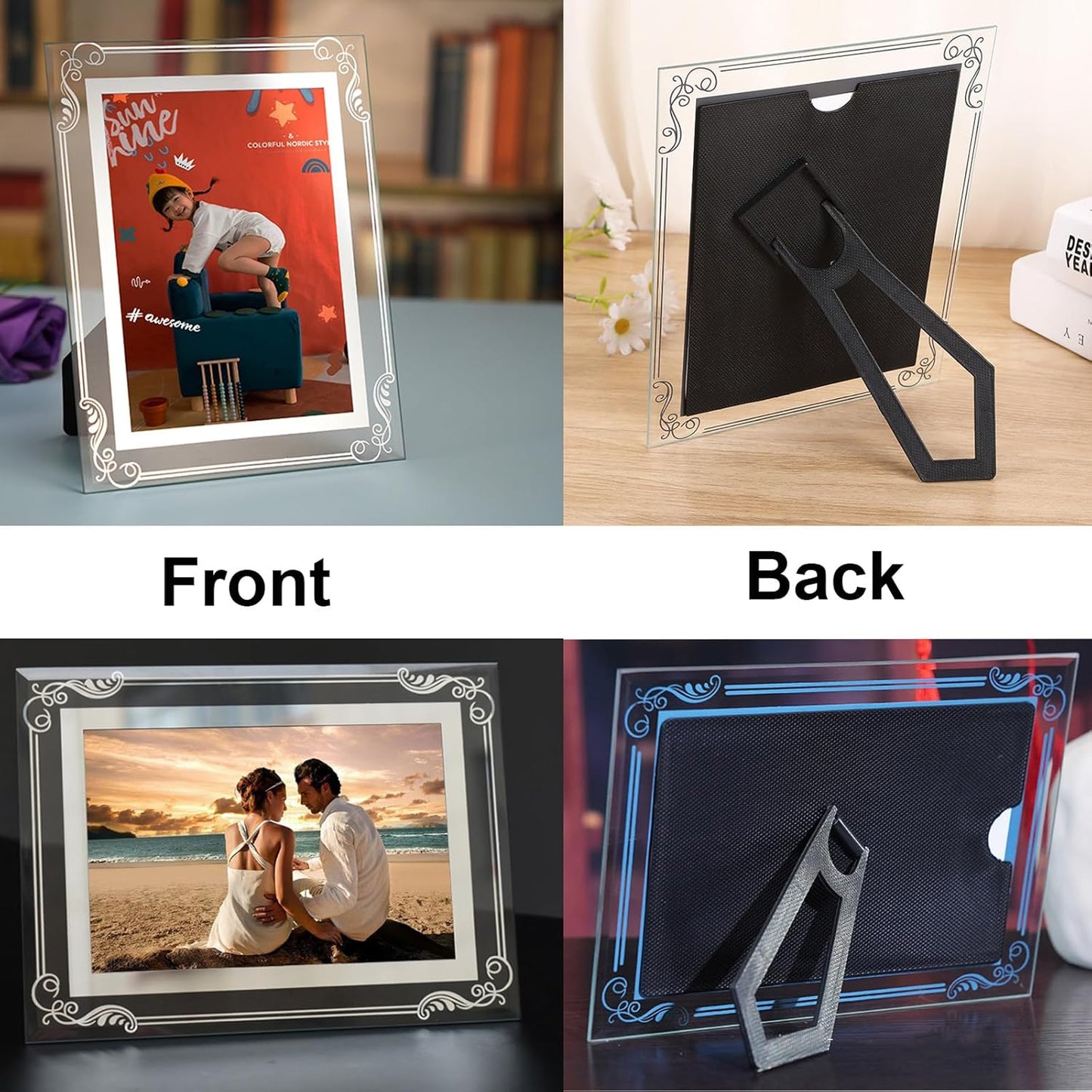 Glass Photo Frames Picture Frame 6x8 High Definition Silver Vertical and Horizontal for Table Desk Shelf Office House Decoration Gifts