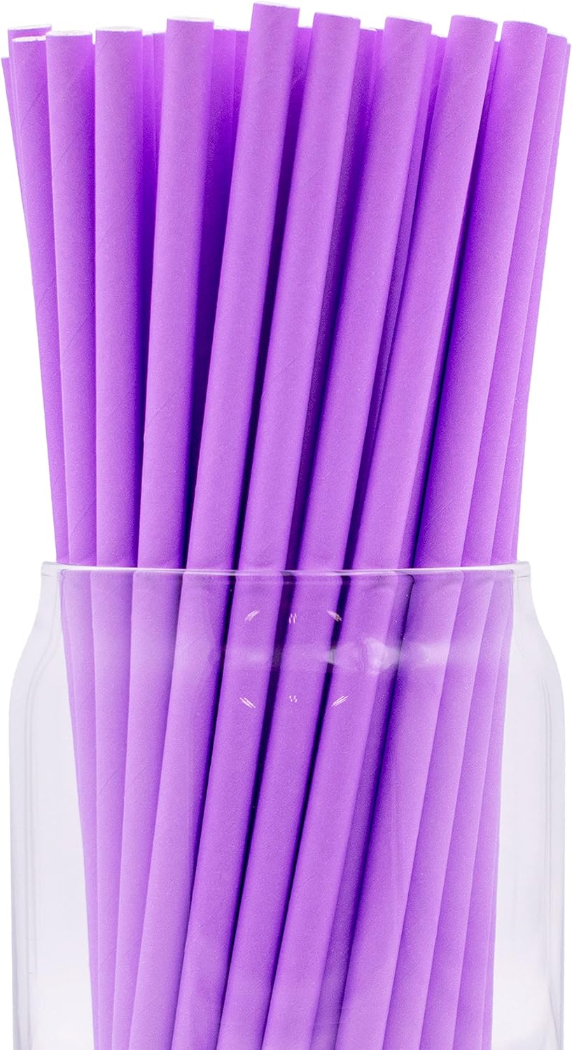 Pack of 300 Pastel Purple Biodegradable 4-Ply Paper Drinking Straws (Compostable, Non-toxic, BPA-free)