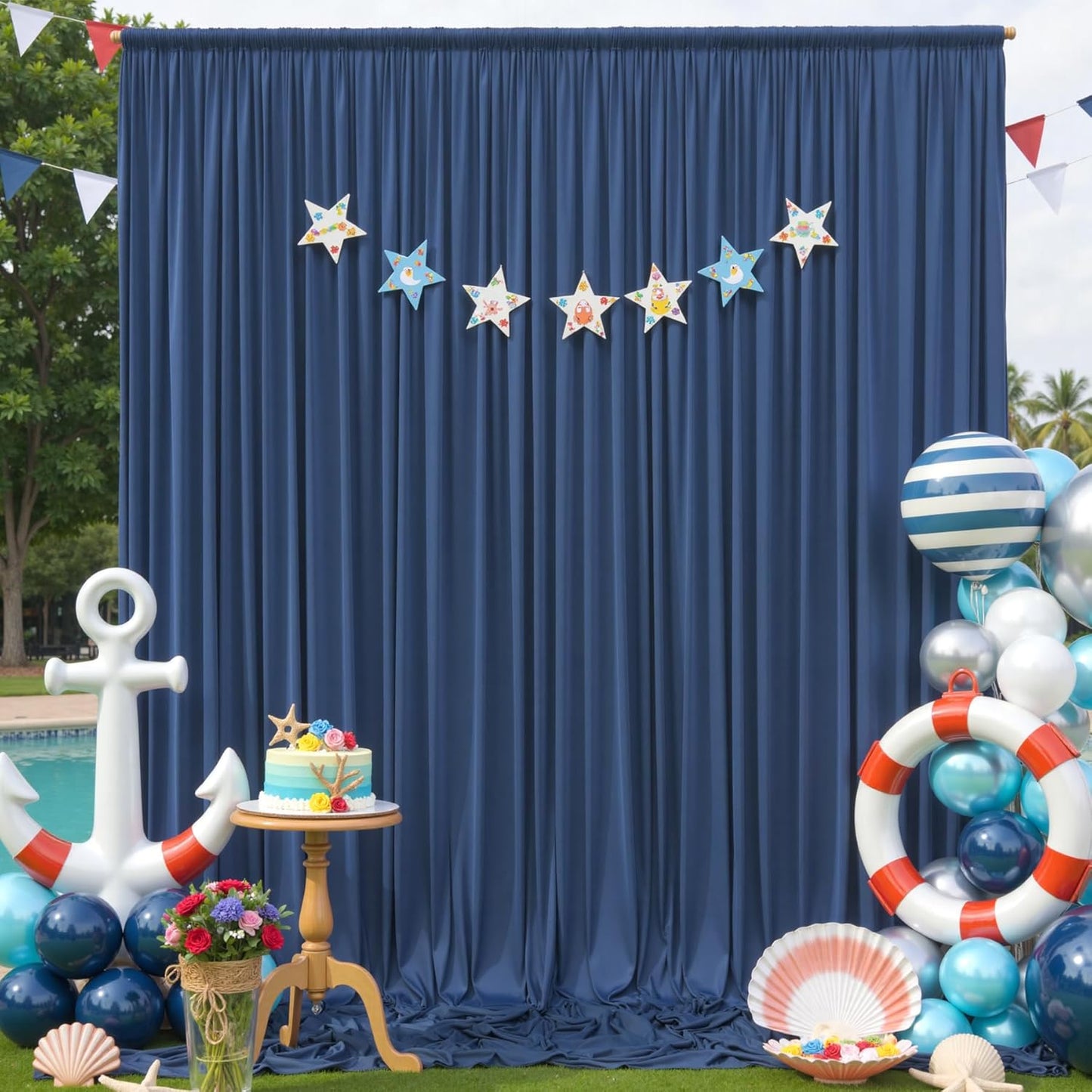 60×12ft Navy Blue Wrinkle Free Backdrop Curtain for Wedding Parties, 12 Panels 5×12ft Long Soft Silky Polyester Backdrop Drapes Photo Back Drop Curtains for Birthday Photography Background Cloth