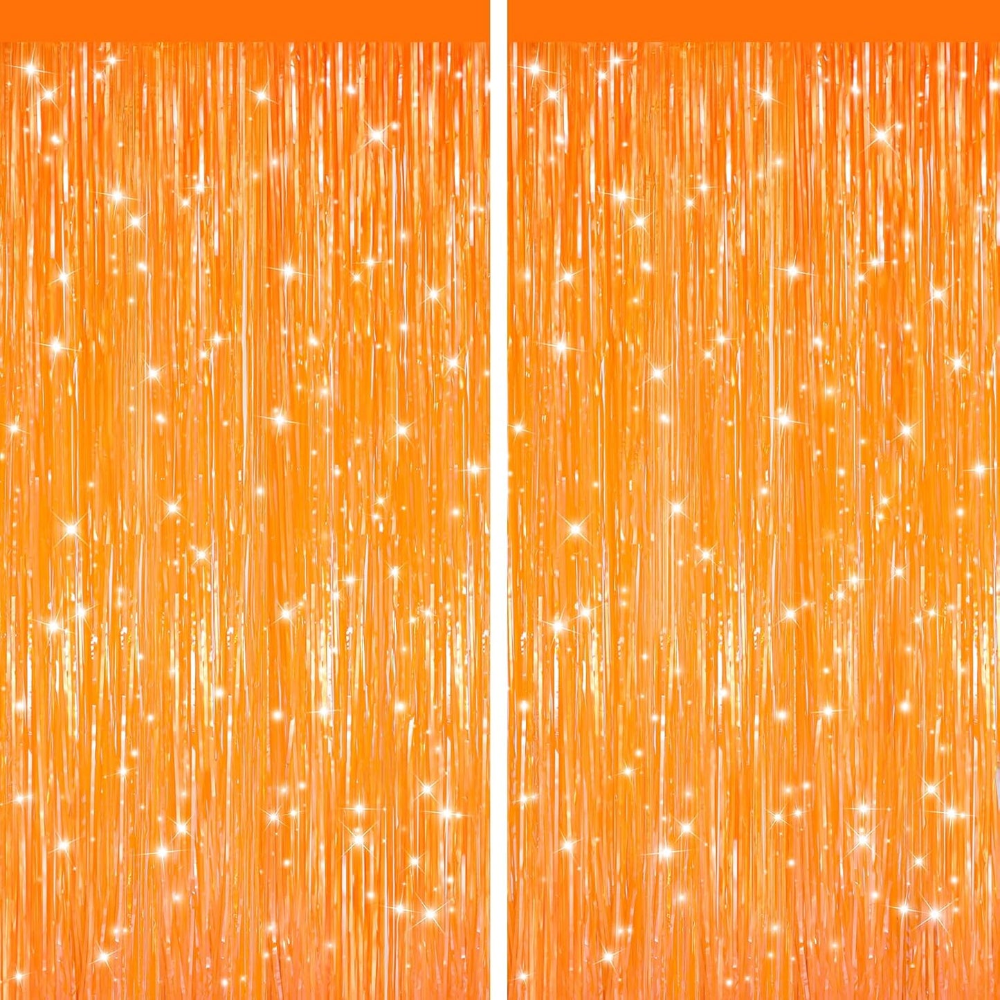 GCB 2Pack Orange Fringe Curtain Party Streamers, Foil Fringe Backdrop Curtains for Birthday Decorations Wedding Graduation Bridal Baby Shower Tinsel Streamers Orange Party Decorations Door Streamer