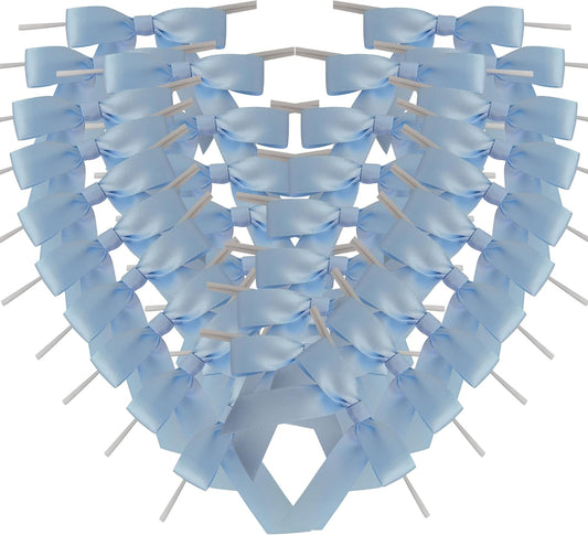 50pcs 2-1/2" Light Blue Satin Ribbon Bows with Twist Ties for Gift Wrapping Packing Christmas Decoration(Lt.Blue)