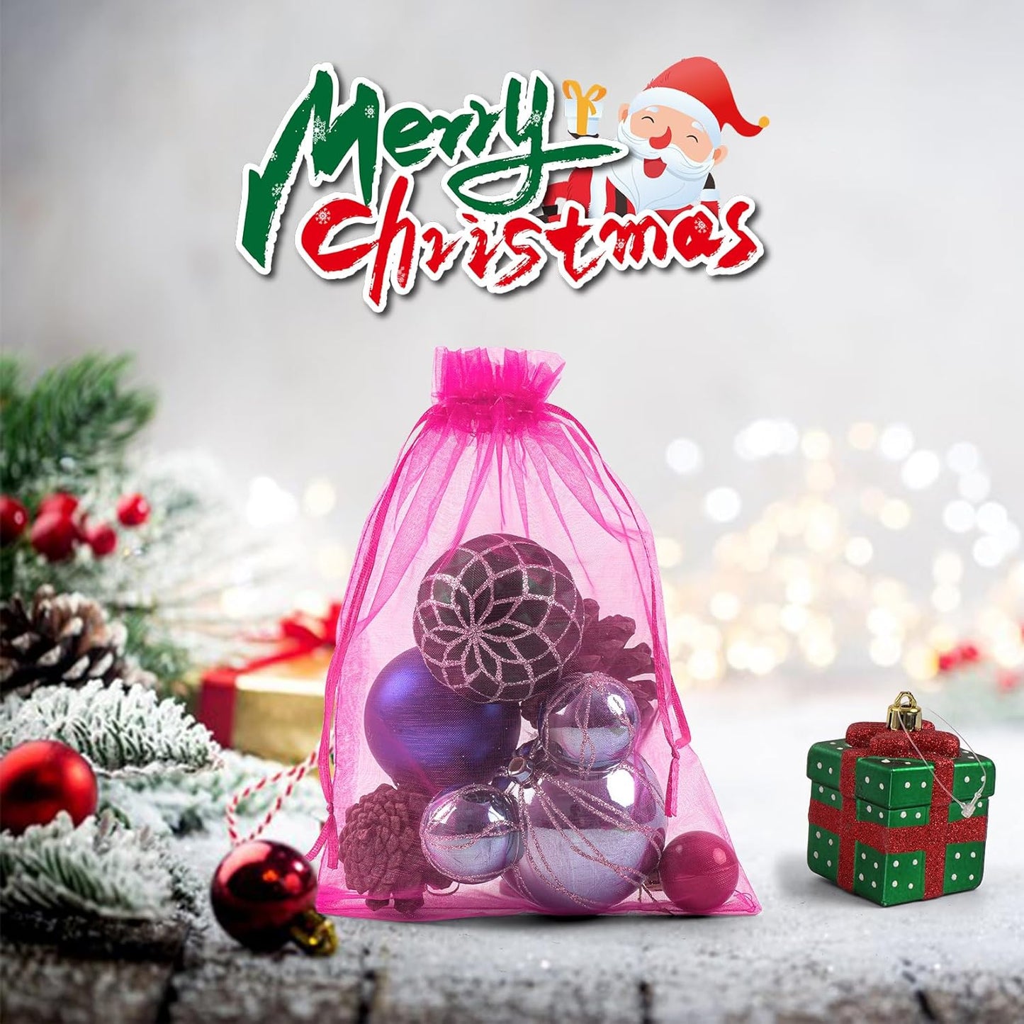 ANZNKU 100 Pcs Sheer Organza Bags 6x9 inches Mesh Drawstring Bag, Small Mesh Bag for Gifts, Large Organza Bags Drawstring for Wedding Party Favor Christmas(Hot Pink)