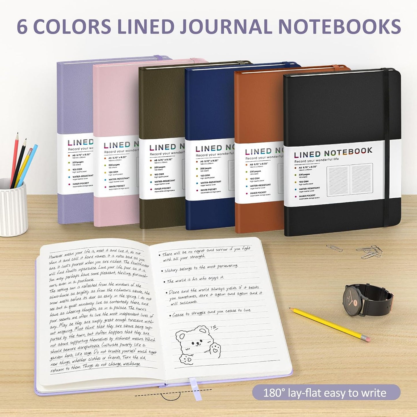 Lined Journal Notebook for Women Men, 200 Pages A5 Hardcover Leather Journals 5.7” x 8.3”, A5 College Ruled Notebooks with 100 GSM Thick Paper for Writing,Travel,School,Office,Work,Business(Purple)