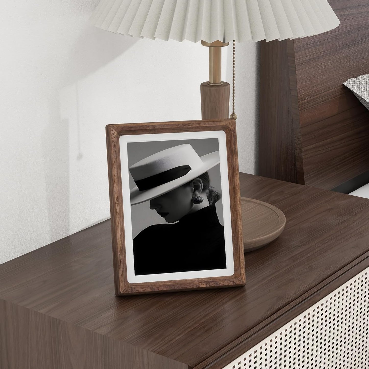 6x8 Frame USA-Sourced Natural Walnut Wood Solid Wood Photo Frame Handcrafted Rounded Corner with Mat to 5x7 Picture Frames Display with Real Glass Family Picture, Wedding Picture, Photo, Certificate