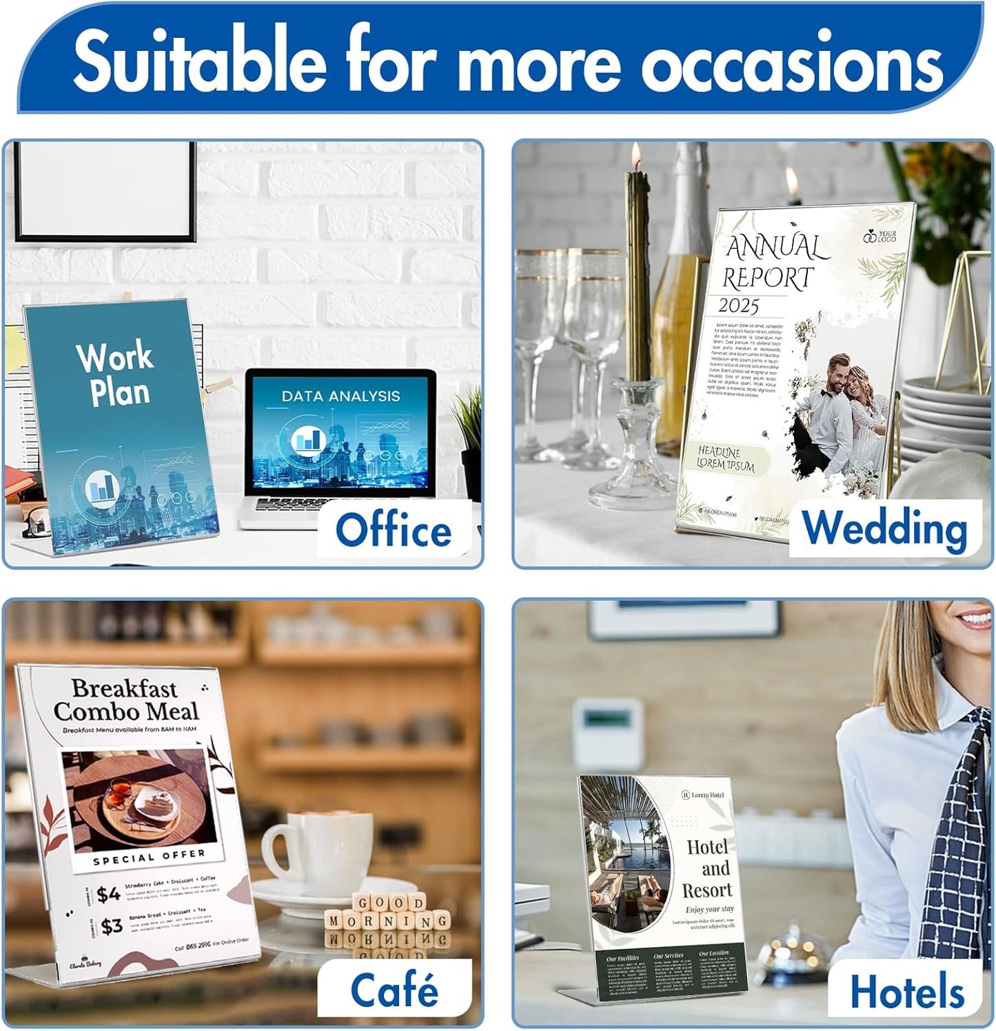 Aheroi 12Pcs Acrylic Sign Holder, 5x7 Clear Sign Holders, L-Shape Table Sign Holders Paper Stand, Plastic Sign Holder Standing, Paper Display Stand for Menu Document Display, Activities Supplies