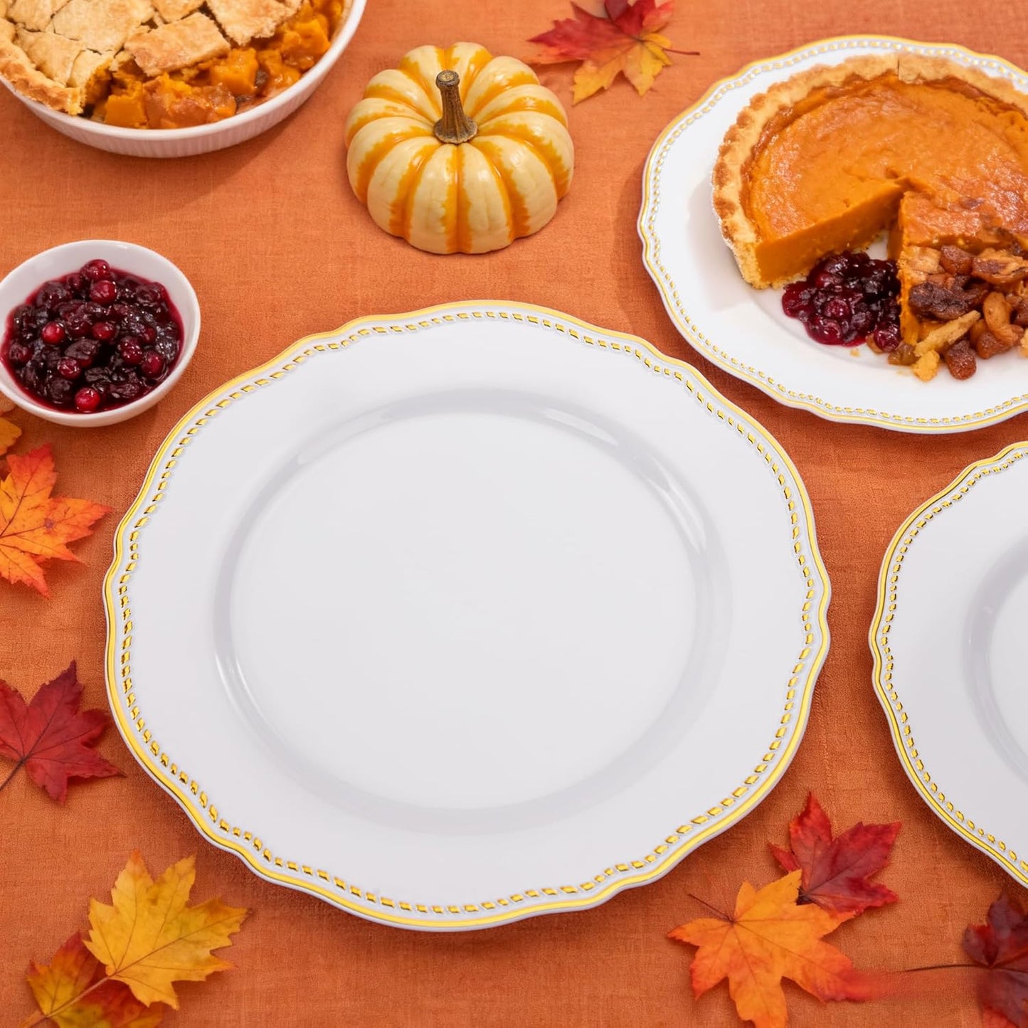 Hioasis 60pcs Gold Plastic Plates - White and Gold Disposable Dinnerware with Gold Rim, Heavy-duty, 10.25 inch, Dinner Plates for Party & Wedding