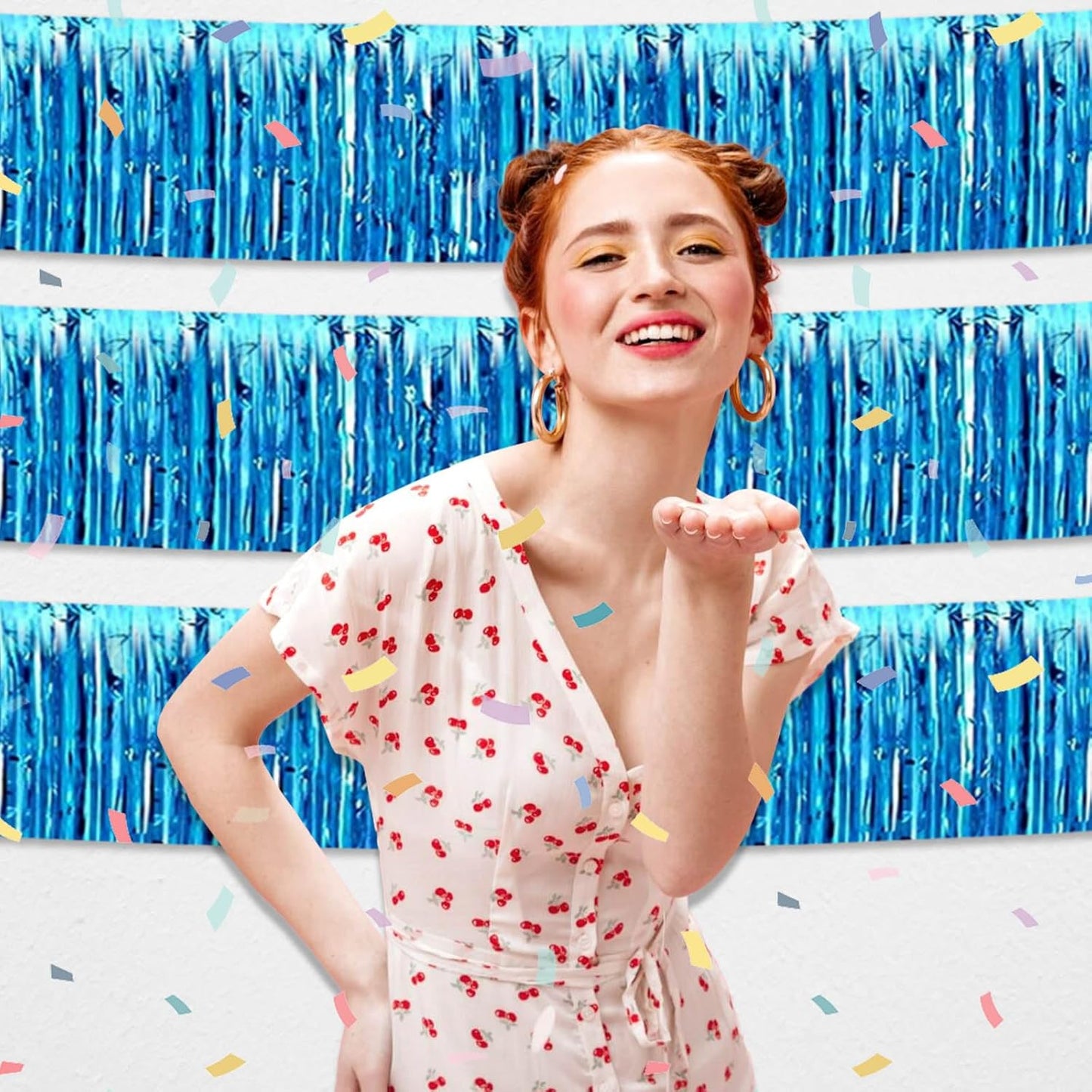 4 Pack 10 Feet Lake Blue Foil Fringe Garland Metallic Tinsel Streamers Banner Wall Hanging Curtain Backdrop for Parade Floats, Wedding, Graduate, Mother's Day, Birthday Party Decoration