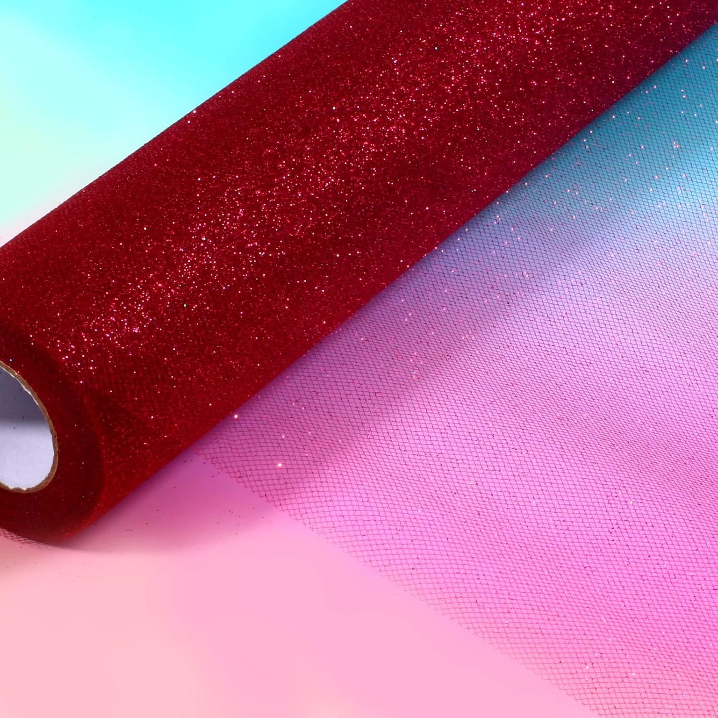 Sparkling Tulle Rolls, 15” by 30 Yards (90FT) Glitter Tulle Spool Ribbon Fabric for Wedding Birthday Bridal Shower Tutu Skirt Party Gift Wrapping (Burgundy)