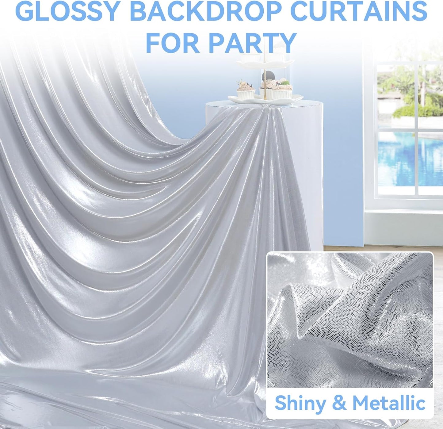 gogoparti 20X10 FT Silver Backdrop Curtain for Parties, Glitter Photo Backdrop Drapes, 4 Panels of 5x10 FT Wrinkle-Free Sequin Curtain Drapes for Wedding, Birthday, Christmas Photography