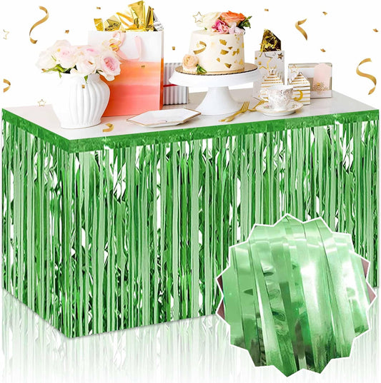 3 Pack 29 x108 Inch Light Green Foil Fringe Table Skirts Metallic Banner for Tinsel Streamer Garland Backdrop for Parade Floats Mother's Day, Graduate, Birthday, Wedding Party Decoration