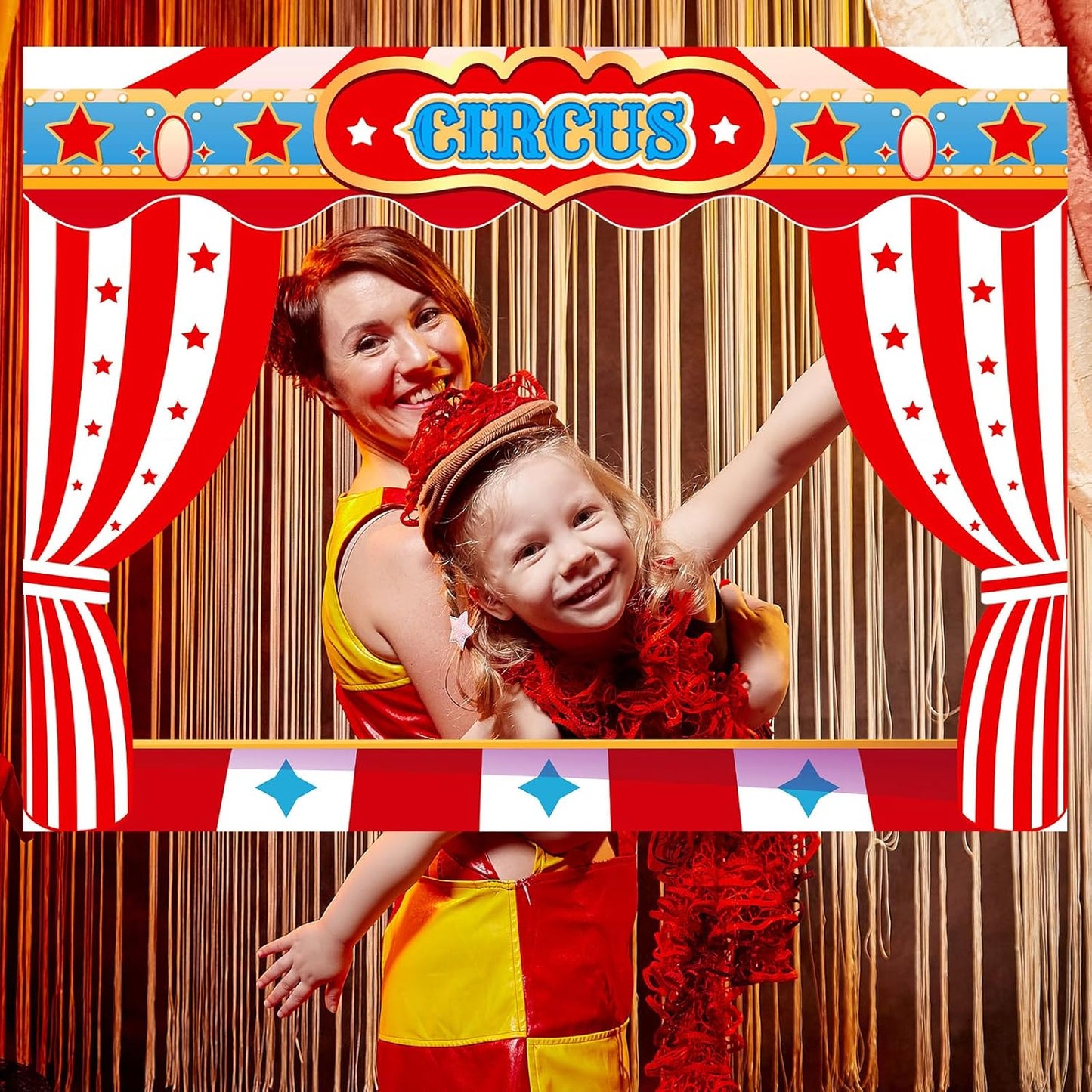Upgraded 32 x 24 Inch Large Carnival Circus Photo Booth Props Party Decorations Picture Frame Vintage Photo Frame Friends Selfie Props for Christmas Mexico Favors (Carnival Style)