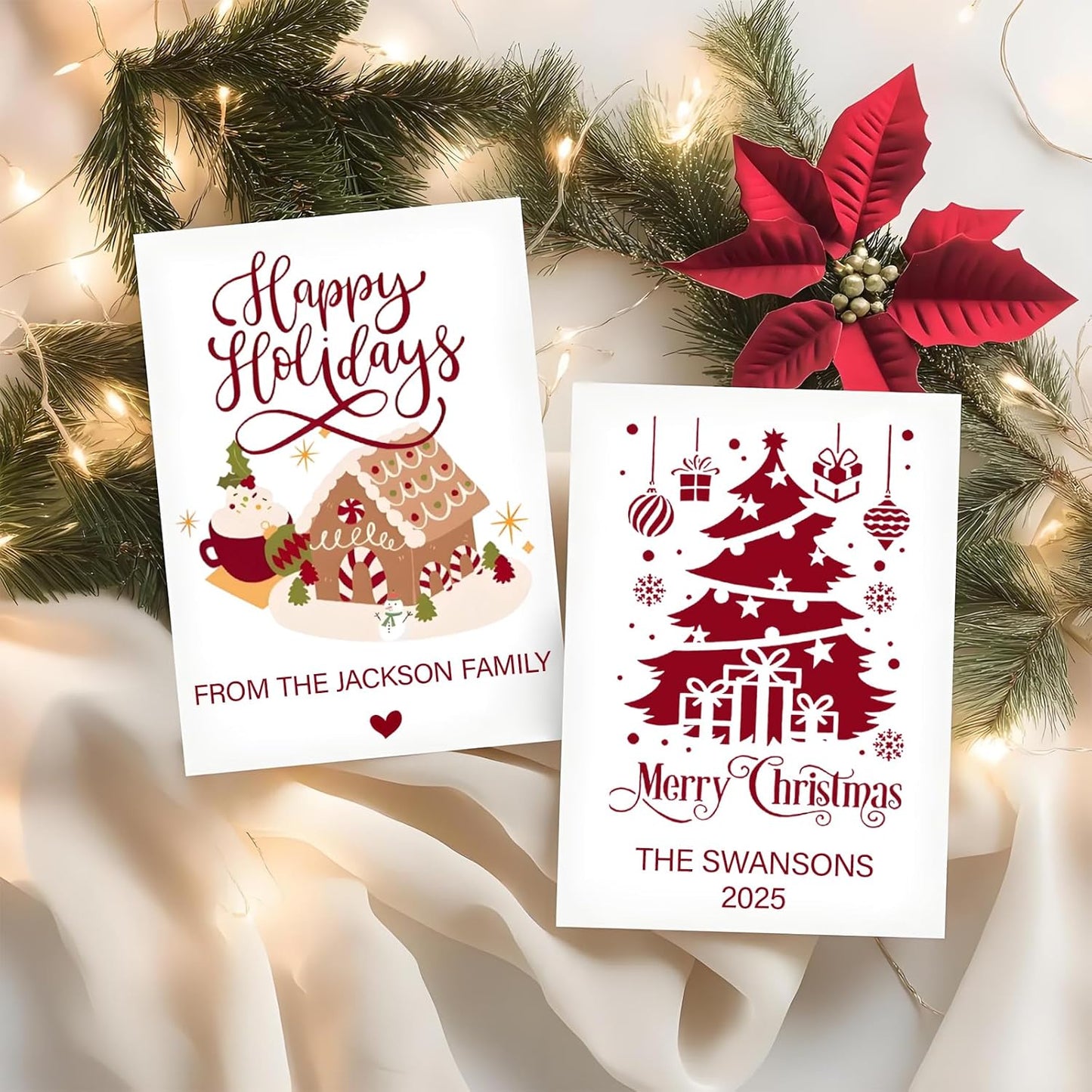 Custom Merry Christmas Cards - 4.7×6.7 Inches, 6 Festive Templates, Personalized Greeting Cards for Xmas (Cards)