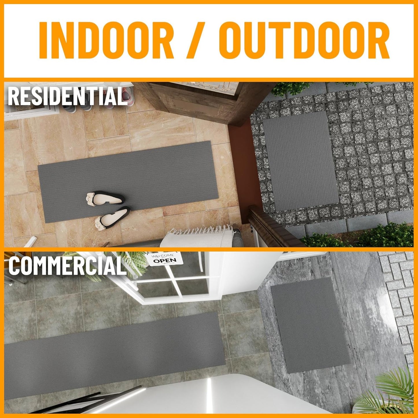 Ottomanson 3'11" x 11' Hallway Runner with Scraper Pile - Extra Durable Non-Slip Rug Mat for Indoor & Outdoor Use - Ideal for Kitchen, Entryway & Garage - High-Traffic Carpet, Gray