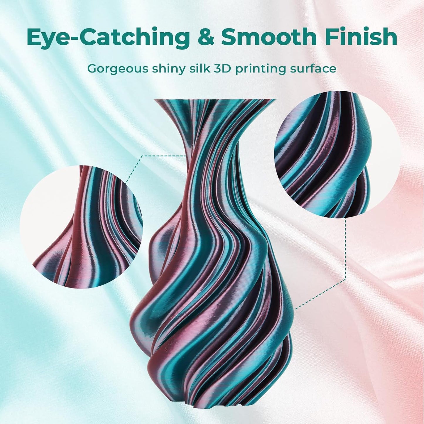 AMOLEN Silk PLA 3D Printer Filament, Dual Color Blue Green & Silk Coral PLA 1.75mm, Shiny Color Change Filament 3D Printing PLA Filament for Most FDM 3D Printer, 1kg Spool(2.2lbs)