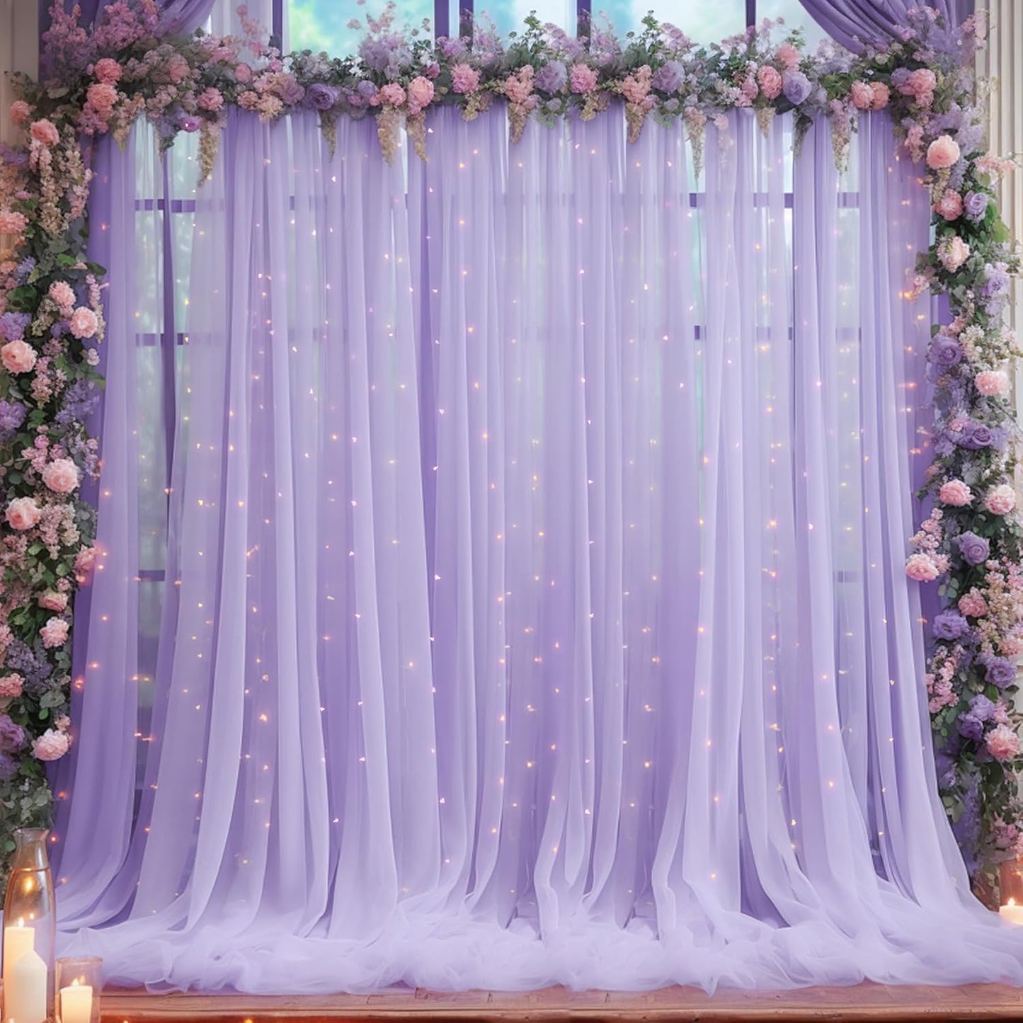 20x10 Purple Tulle Backdrop Curtains for Parties, Sheer Backdrop Curtain Wedding Photo Background Drapes for Baby Shower Photography Birthday Party