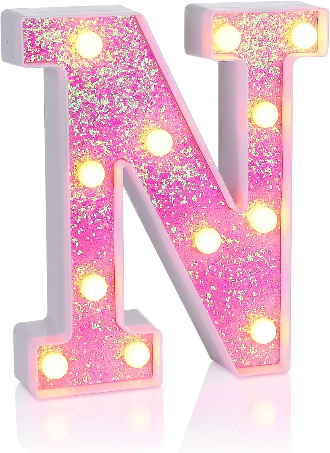 Foaky Pink Light up Letters，Pink Party Decorations,Girls Room Decor,Glitter Light Up Letters,Alphabet Letter Sign for Night Light Birthday Party Girls Gifts, Home Bar Decoration（N）