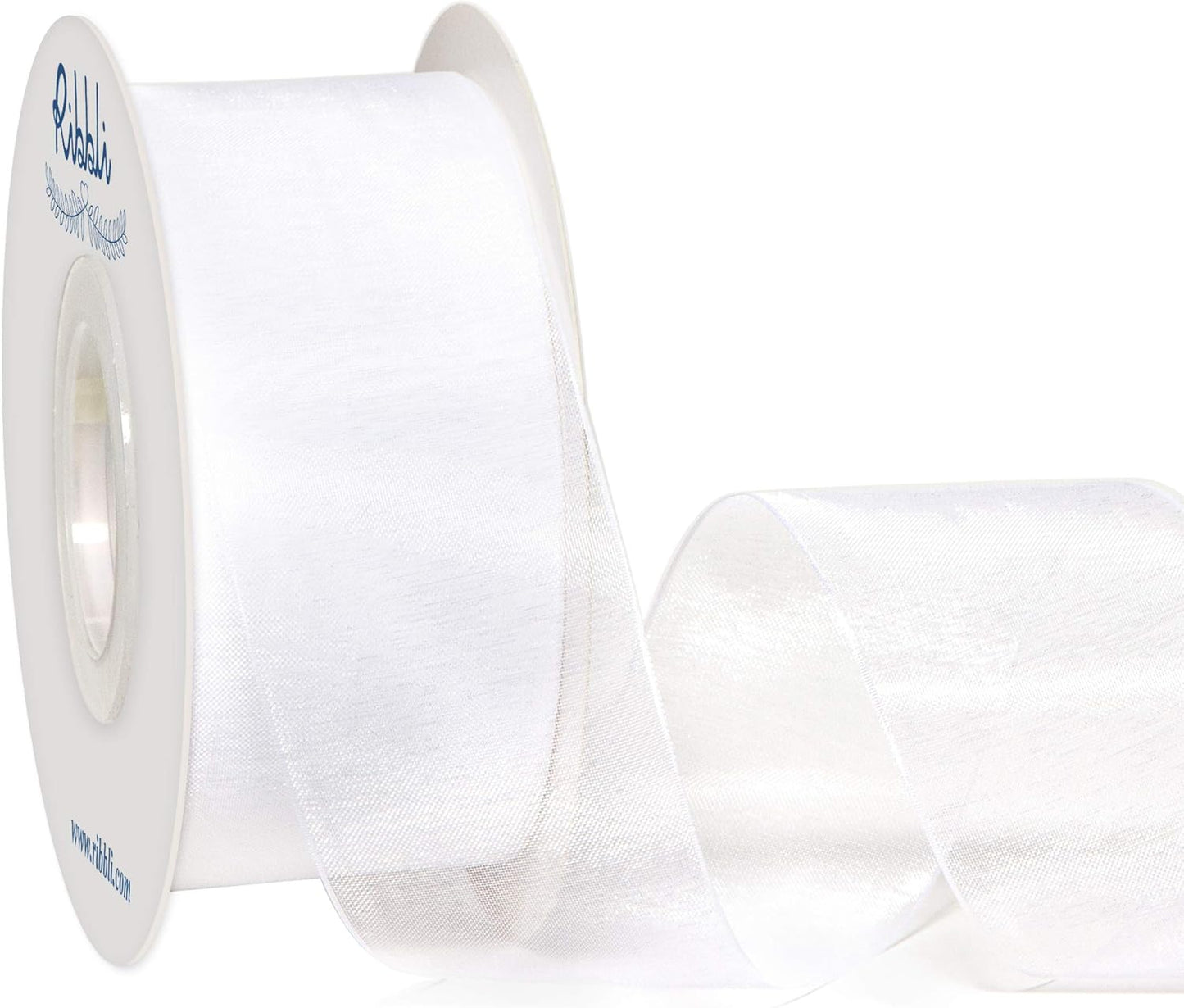 Ribbli White Sheer Organza Ribbon,1-1/2 Inches x Continuous 50 Yard Use for Gift Wrapping,Bouquet Wrapping,Wedding Decoration,All Crafting and Sewing