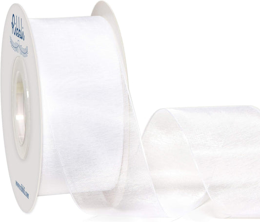 Ribbli White Sheer Organza Ribbon,1-1/2 Inches x Continuous 50 Yard Use for Gift Wrapping,Bouquet Wrapping,Wedding Decoration,All Crafting and Sewing
